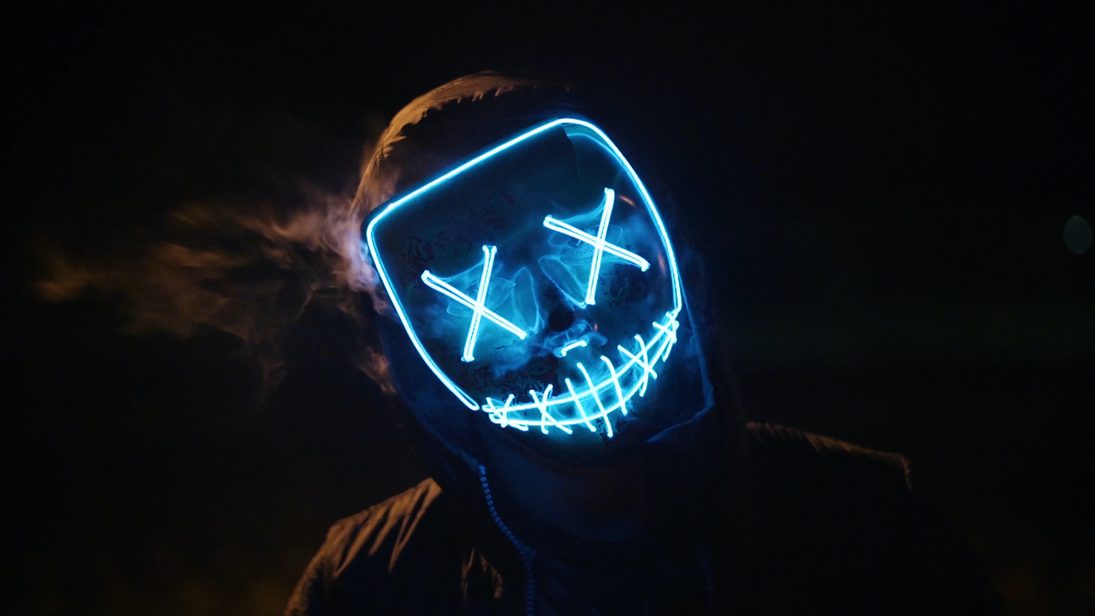 Man Wearing Black and Blue Mask 4K wallpaper