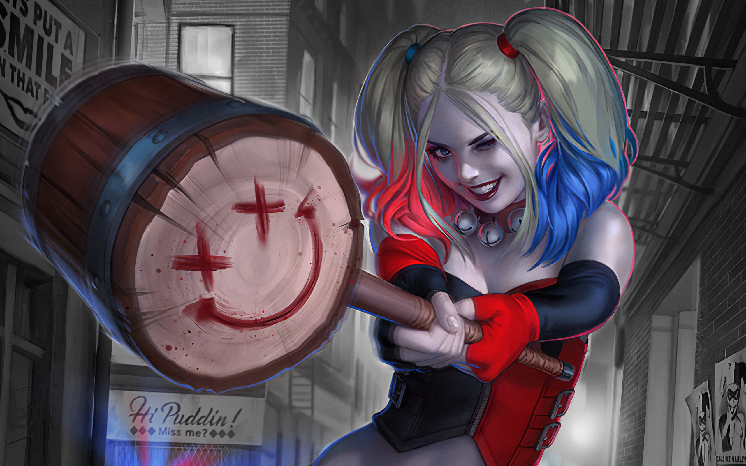 Wallpaper Blonde, DC Comics, Harley Quinn, Twintails background
