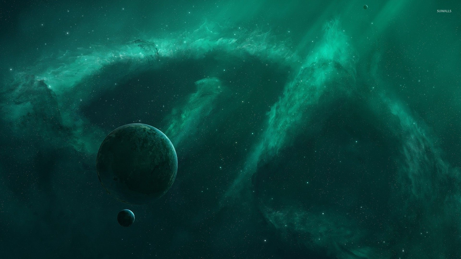 Green nebula surrounding the planet wallpaper wallpaper
