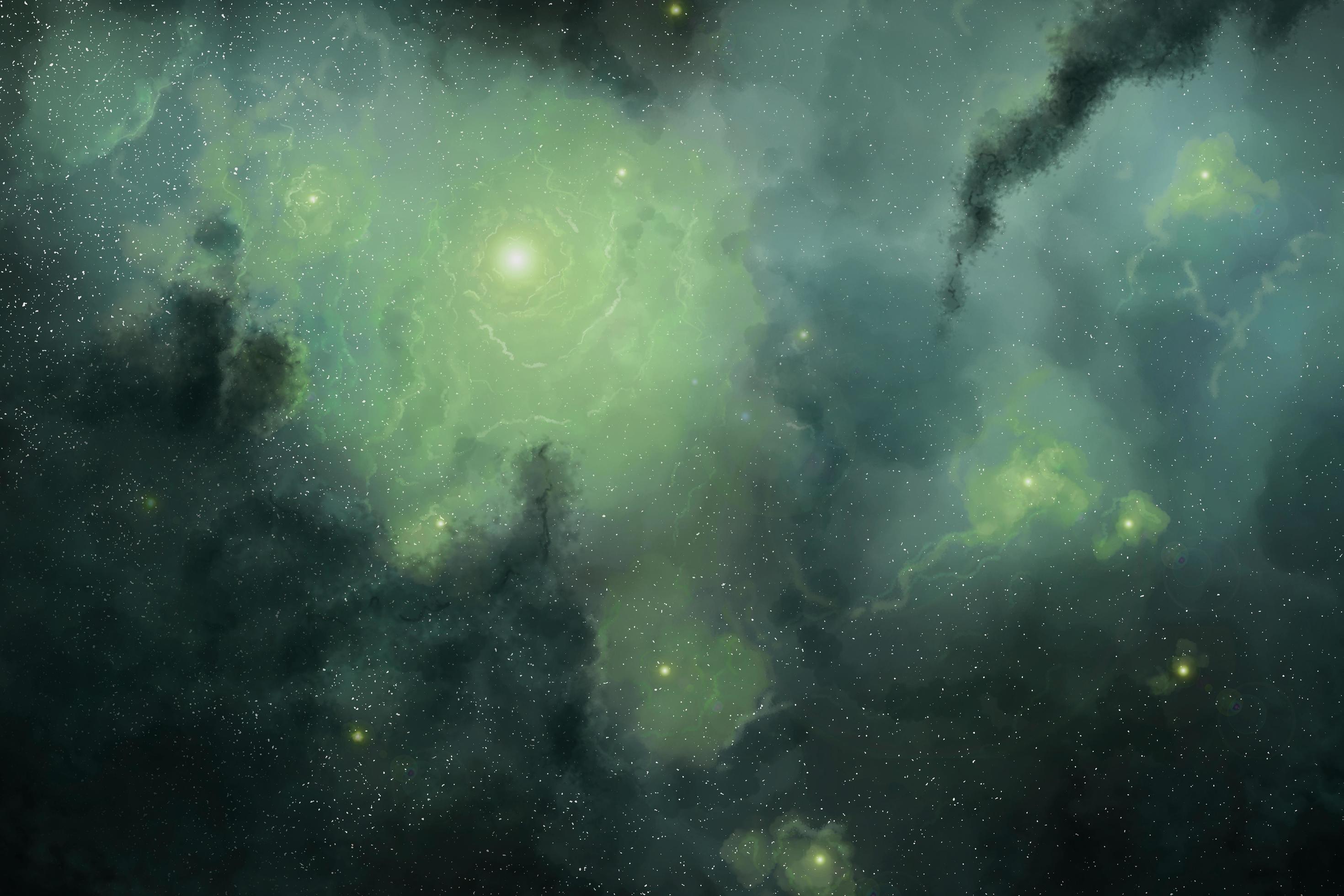 dark green nebula space background and star field in space a nebulae multicolor powder explosion on black