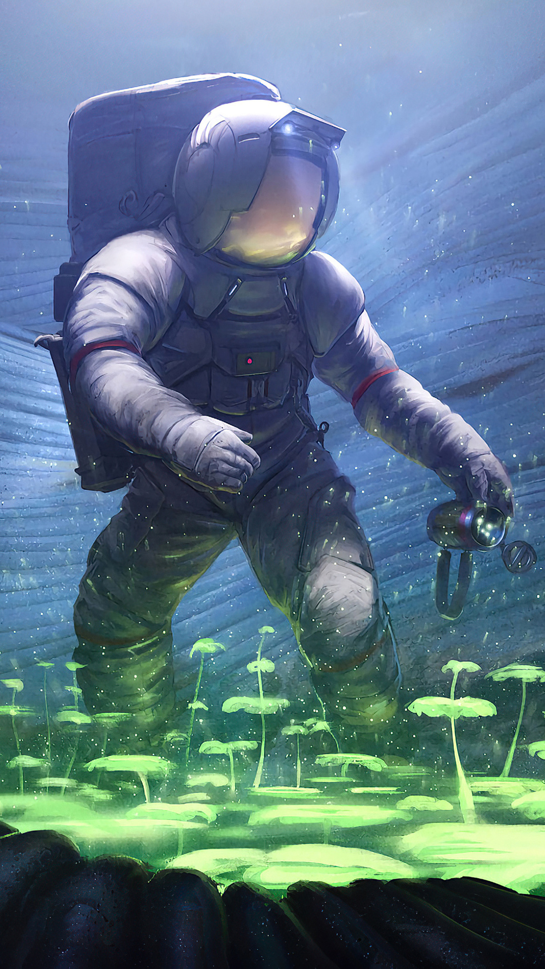 Scifi Astronaut Planting Trees Underwater iPhone 7, 6s, 6 Plus, Pixel xl , One Plus 3, 3t, 5 HD 4k Wallpaper, Image, Background, Photo and Picture