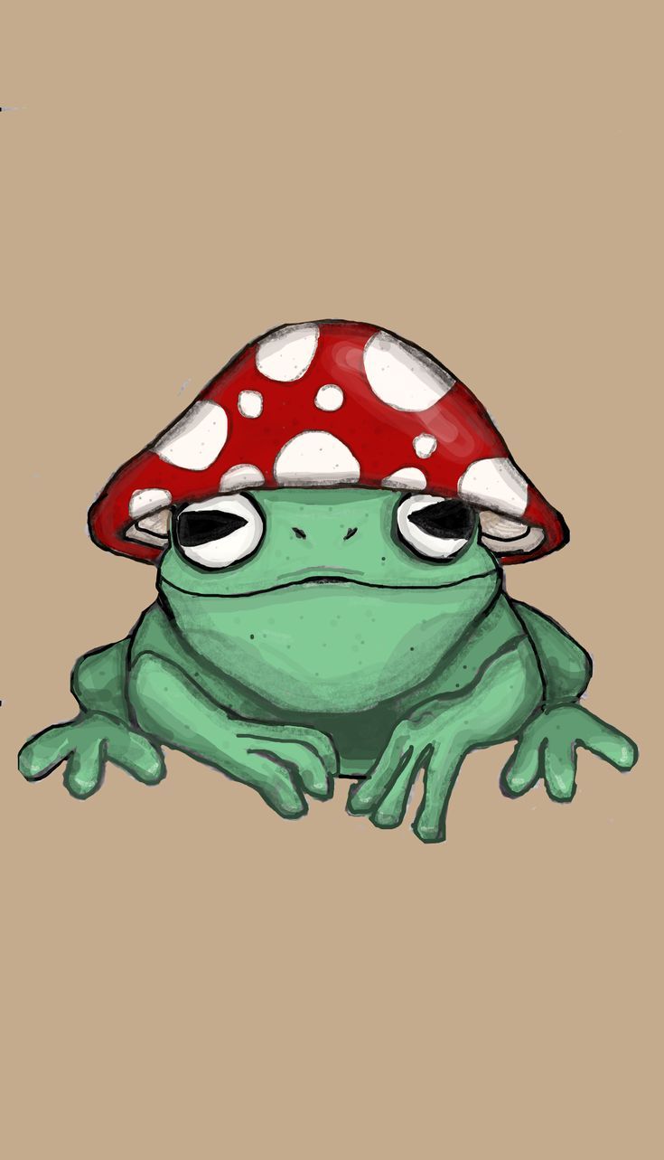 wallpaper phone frog with mushroom hat. Frog wallpaper, Frog drawing, Frog art