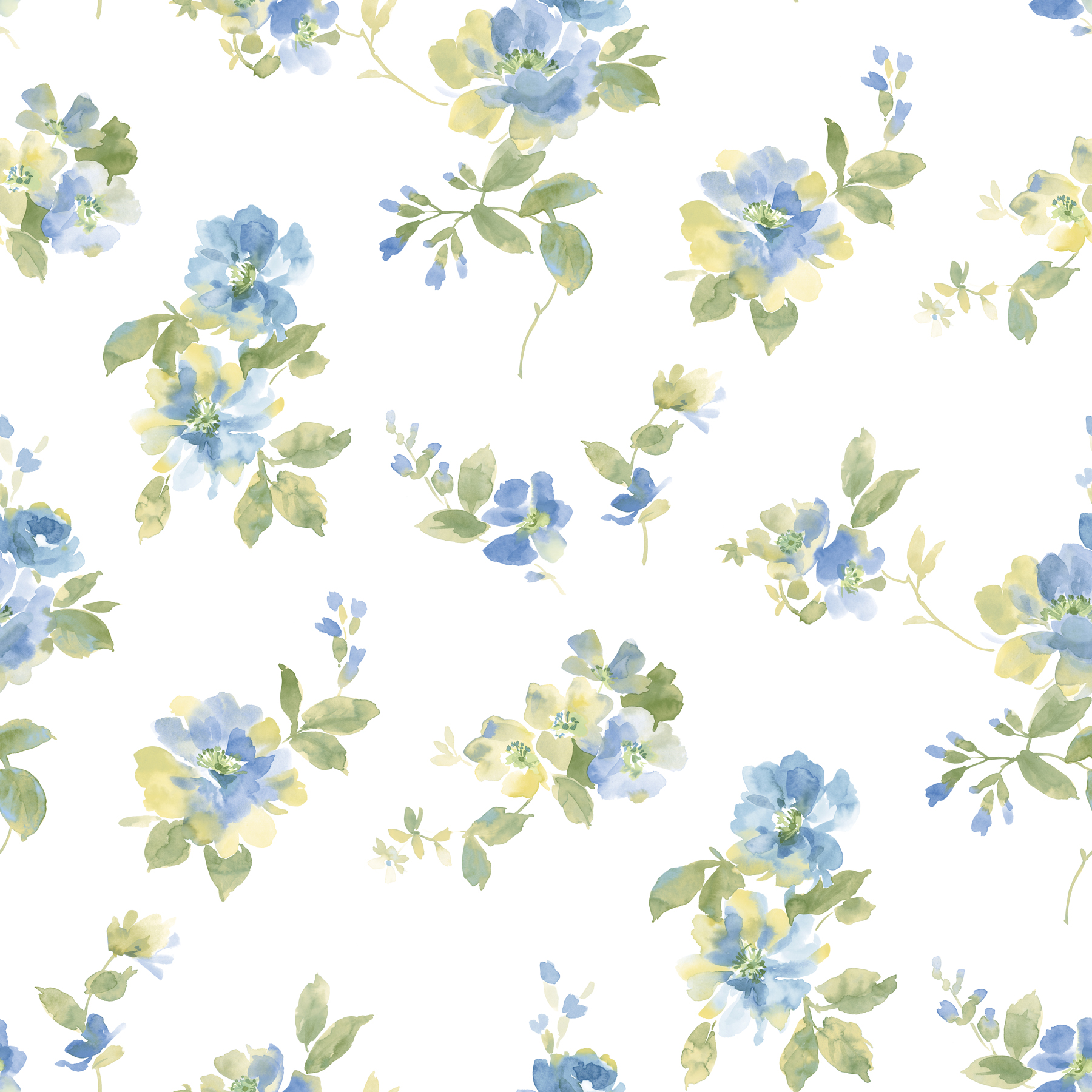 Chesapeake Captiva Blue Watercolor Floral Wallpaper