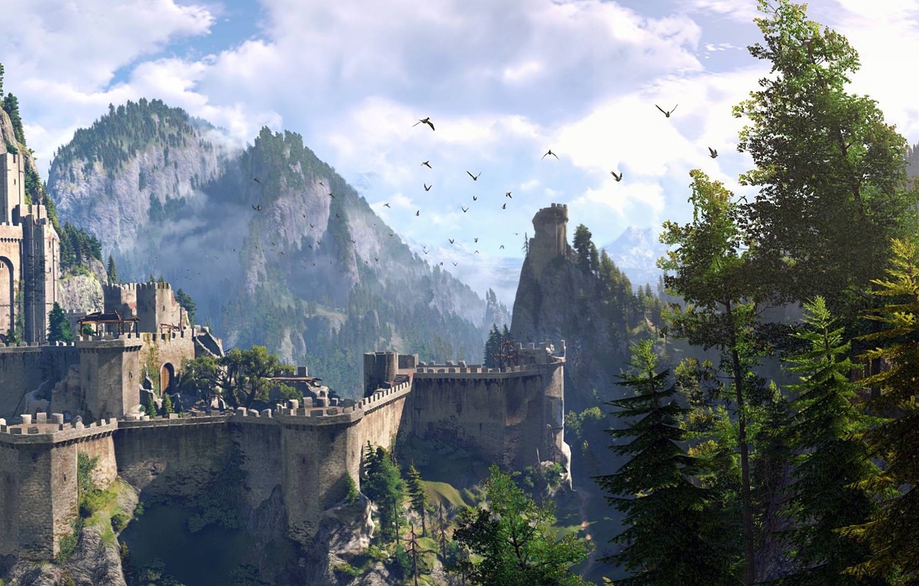 Wallpaper the sky, trees, mountains, Wallpaper, the game, RPG, The Witcher 3: Wild Hunt, The Witcher 3: Wild Hunt, Kaer Morhen, Kaer Morhen image for desktop, section игры