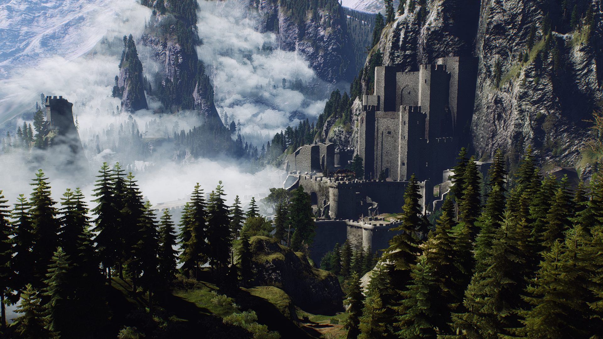 Fantasy Art Trees Mountains Clouds Castle The Witcher 3 Wild Hunt Video Games Kaer Morhen Wallpaper:1920x1080