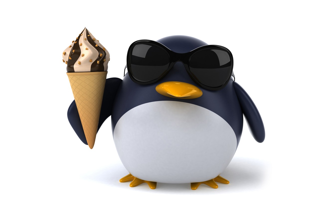 Wallpaper penguin, character, funny, ice cream, pinguin image for desktop, section рендеринг