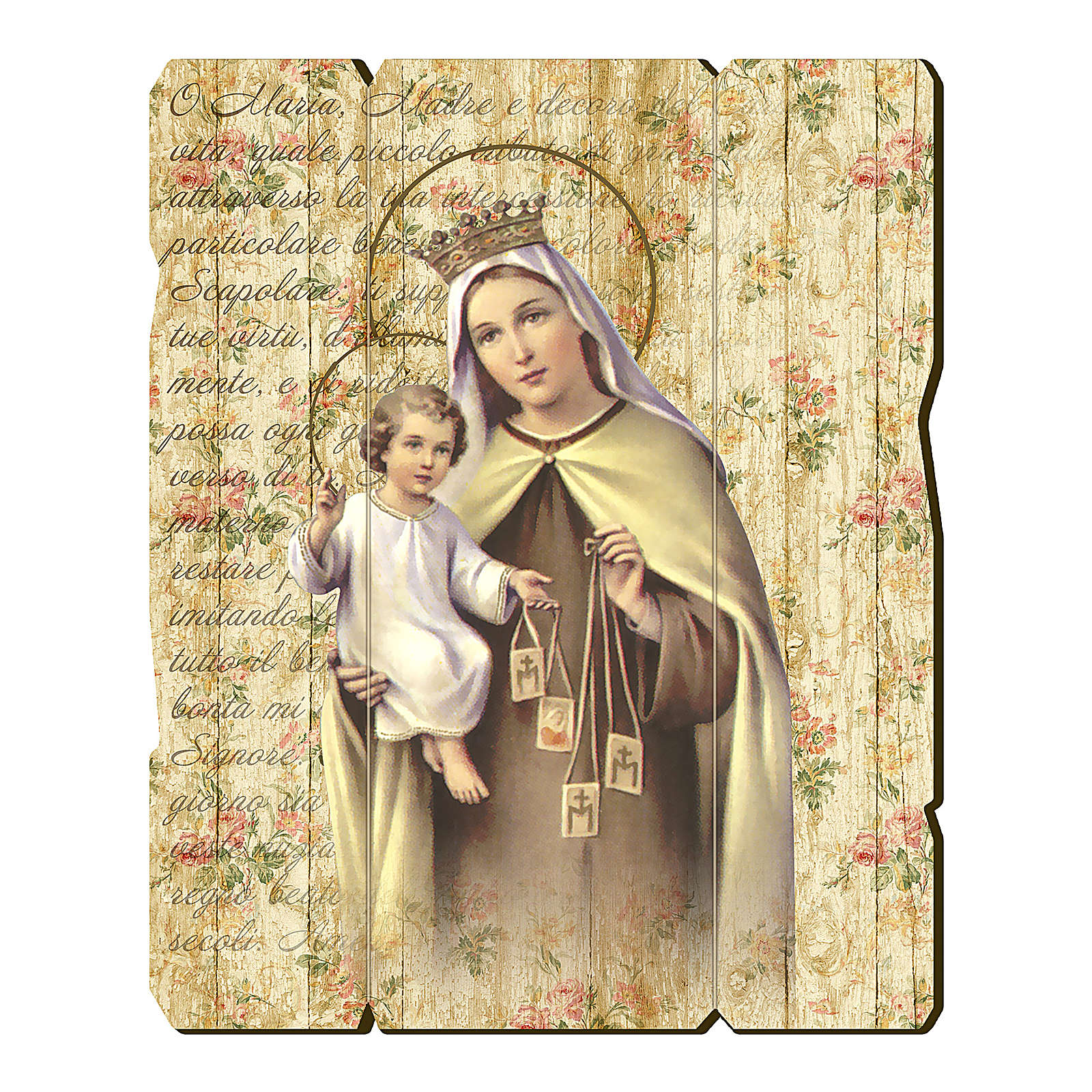 Our Lady of Mount Carmel painting on wood with hook. online sales on HOLYART.com