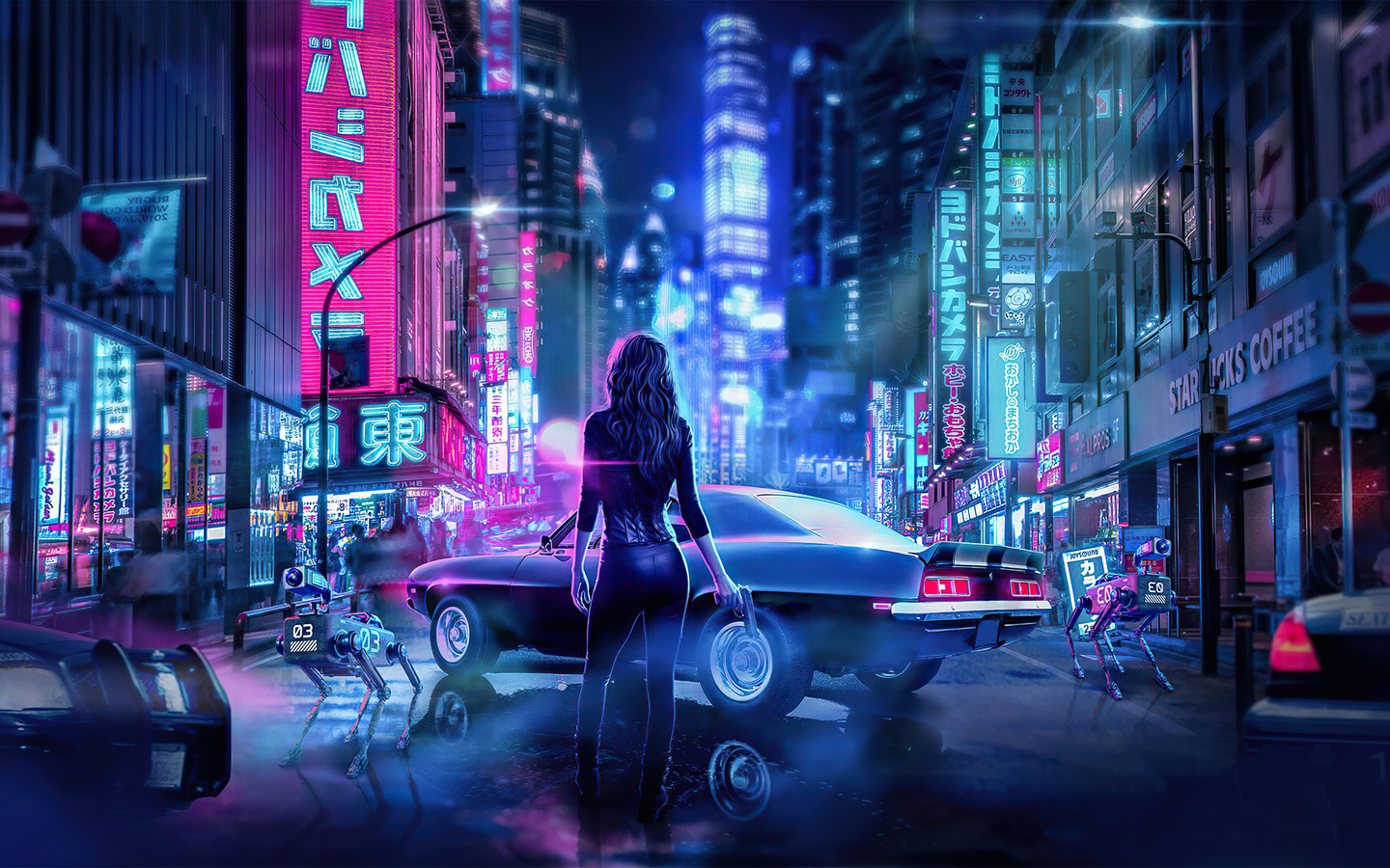 Cyber Japan Neon Lights Girl With Gun 4k 1440x900 Resolution HD 4k Wallpaper, Image, Background, Photo and Picture