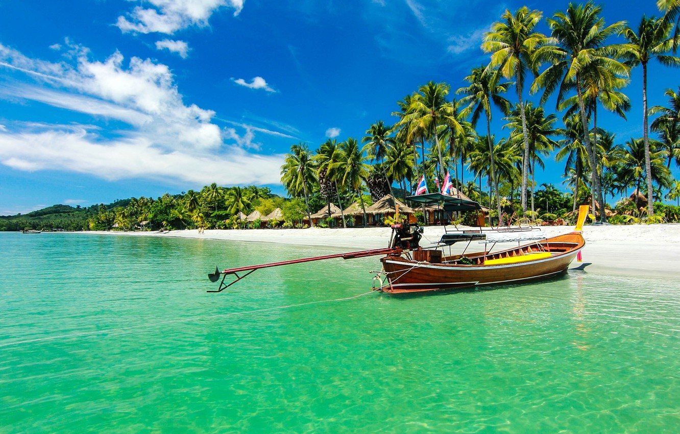 Wallpaper Beach, Palm Trees, The Ocean, Boat, Thailand, Resort, Boat, Ko Samui Image For Desktop, Section пейзажи