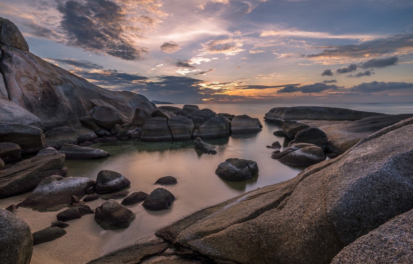 Wallpaper sea, rocks, dawn, coast, Thailand, Thailand, Koh Samui image for desktop, section пейзажи