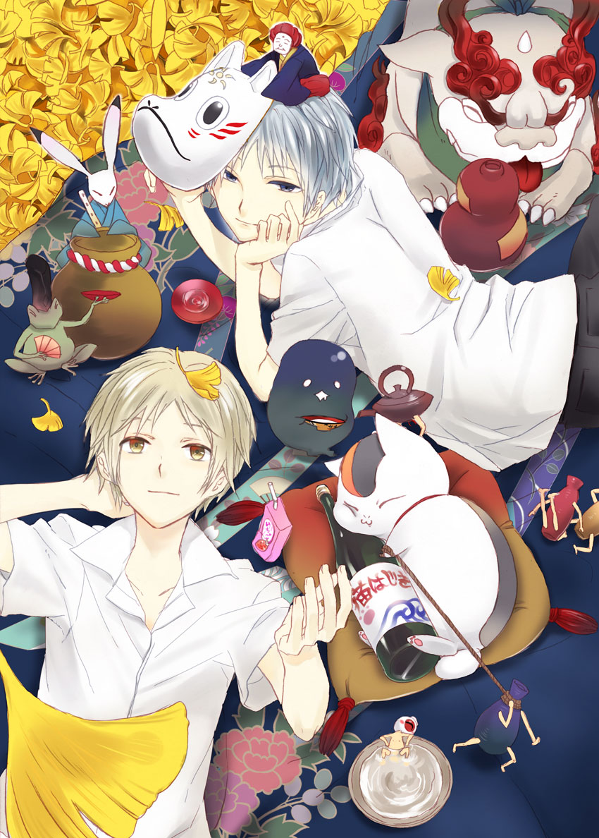 natsume takashi, nyanko, and gin (natsume yuujinchou and 1 more) drawn