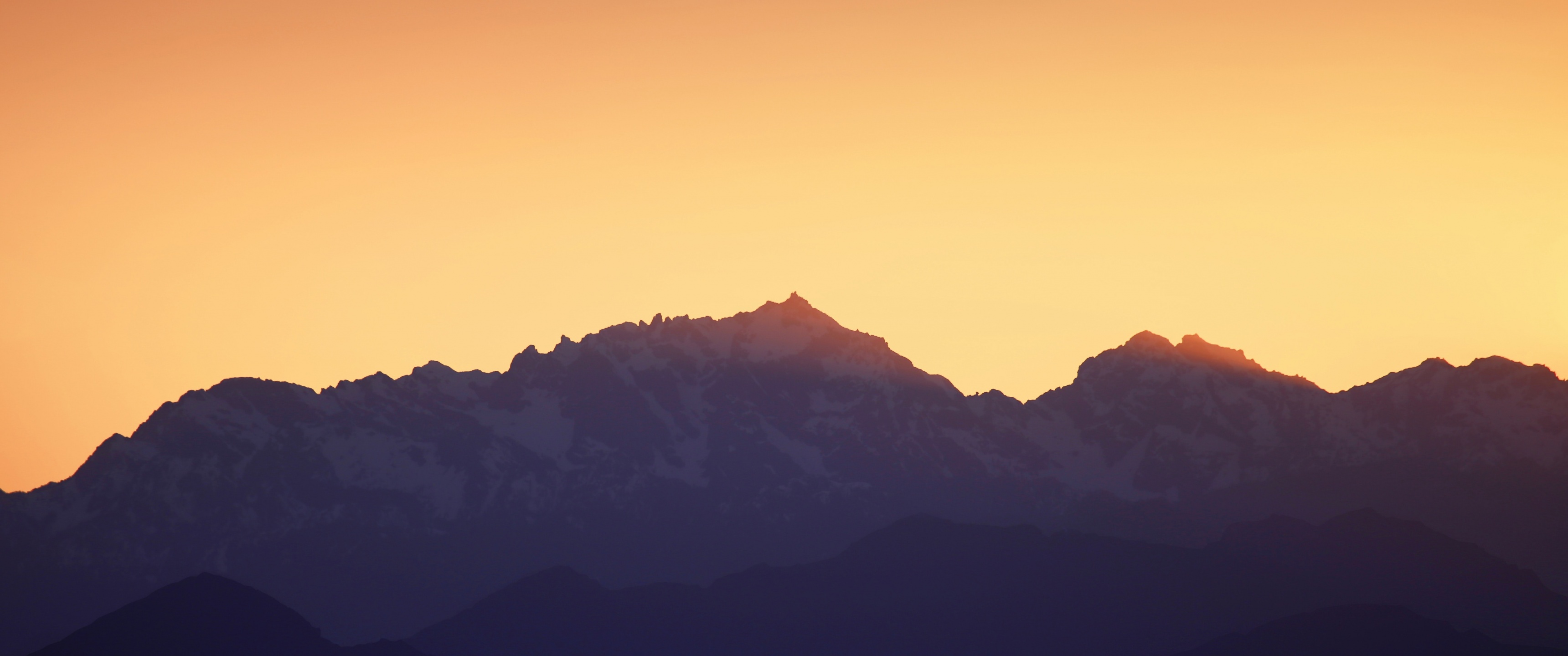 Mountains Wallpaper 4K, Sunset, Silhouette, Yellow sky, Dusk, Sunrise, Nature