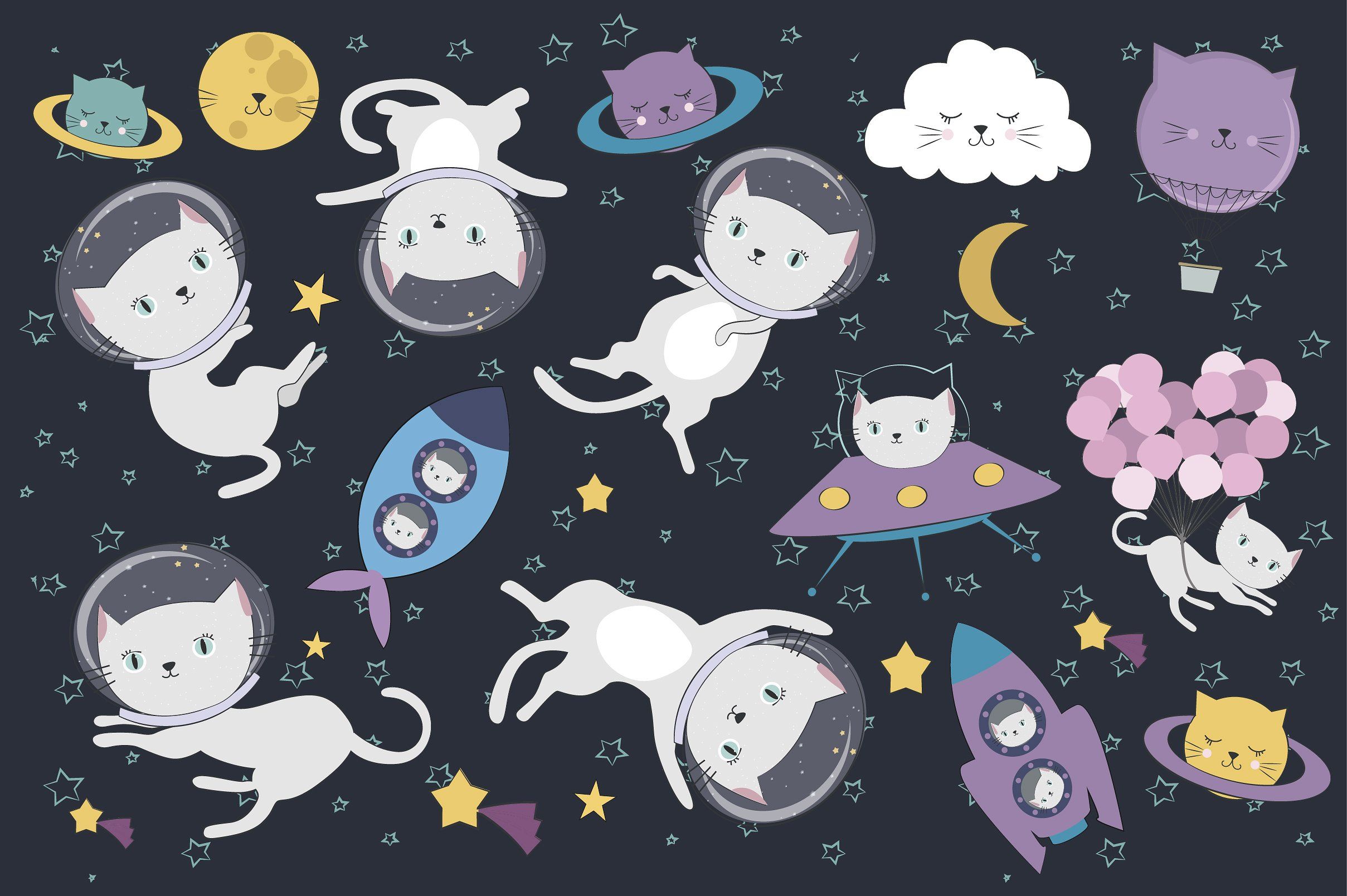 Space cats illustrations & pattern. Space cat, Space animals, Cat illustration