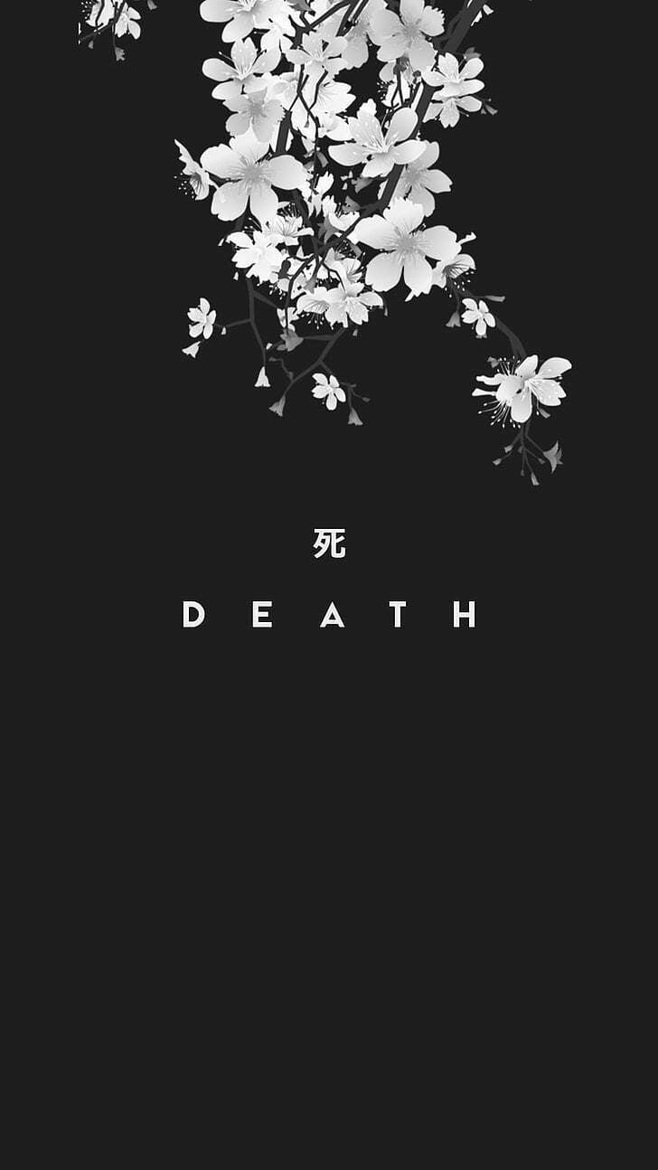Black background with text overlay death dark kanji Japan wallpaper