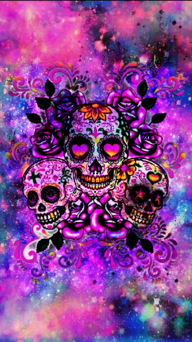 Hipster Skulls Galaxy, made by me #purple #sparkly #wallpaper #background #sparkles #glittery. Sugar skull wallpaper, Sugar skull artwork, Sugar skull drawing