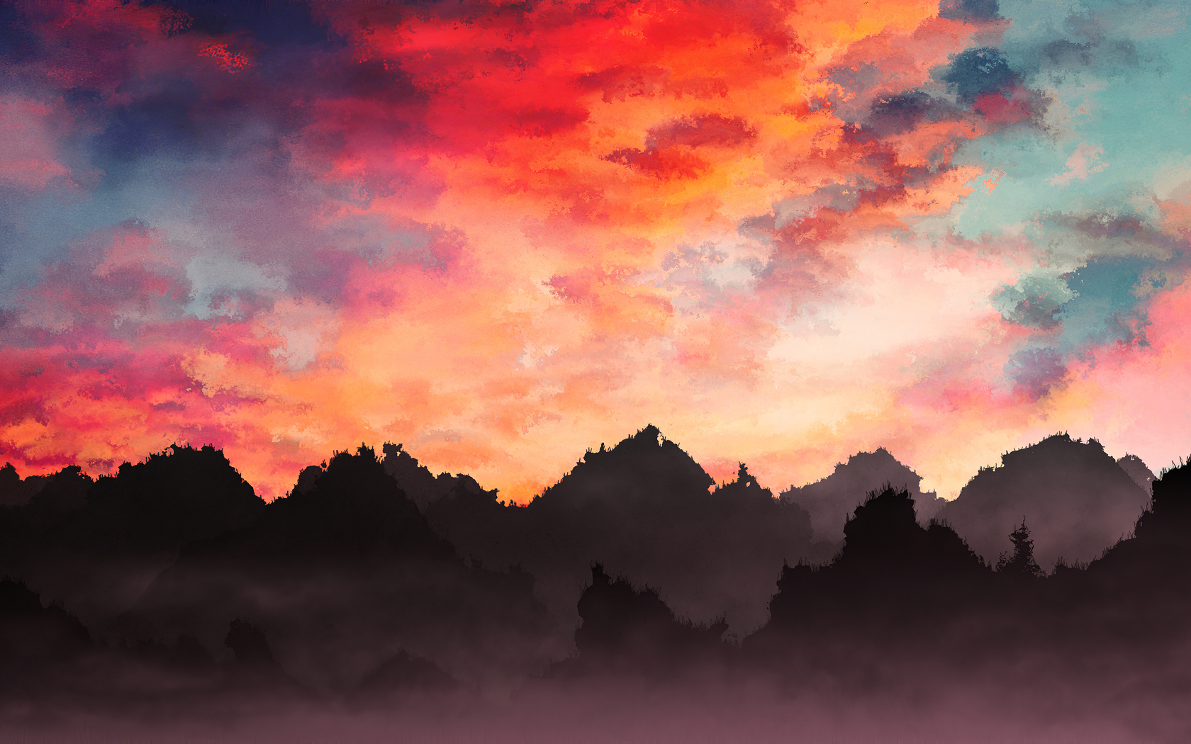 Sky Painting Mountains Landscape 4k 1680x1050 Resolution HD 4k Wallpaper, Image, Background, Photo and Picture