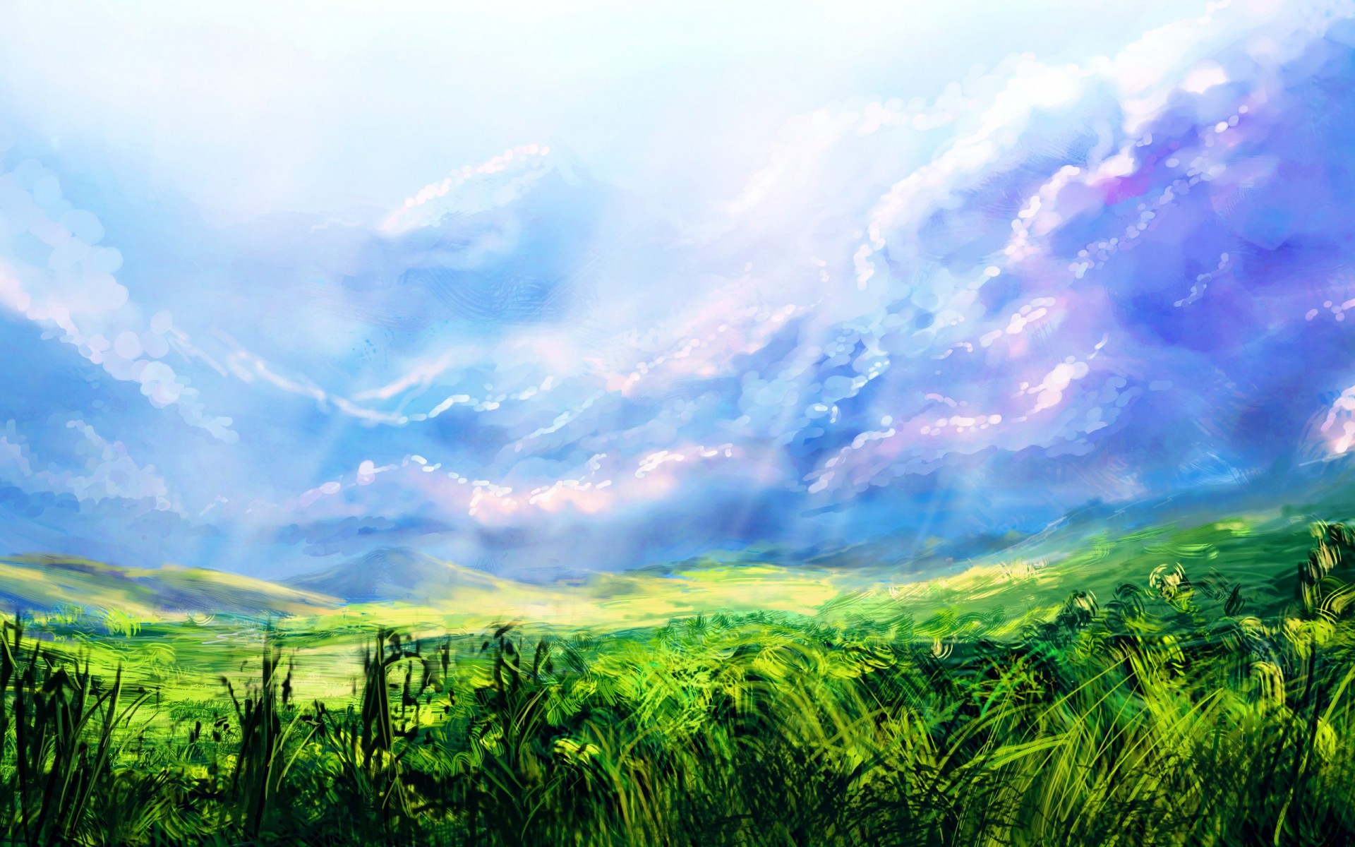 Grass Sky Field Painting wallpaper. Grass Sky Field Painting