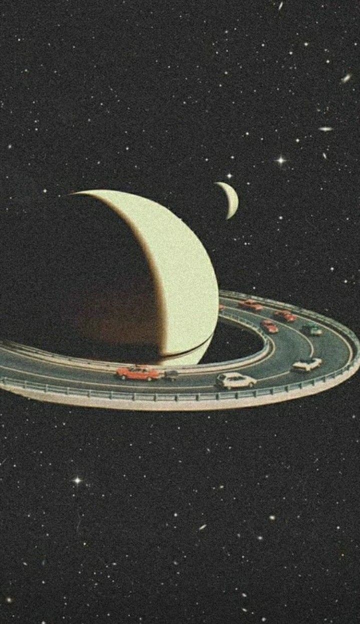 Cars around the earth. Surreal art, Retro futurism, Art collage wall
