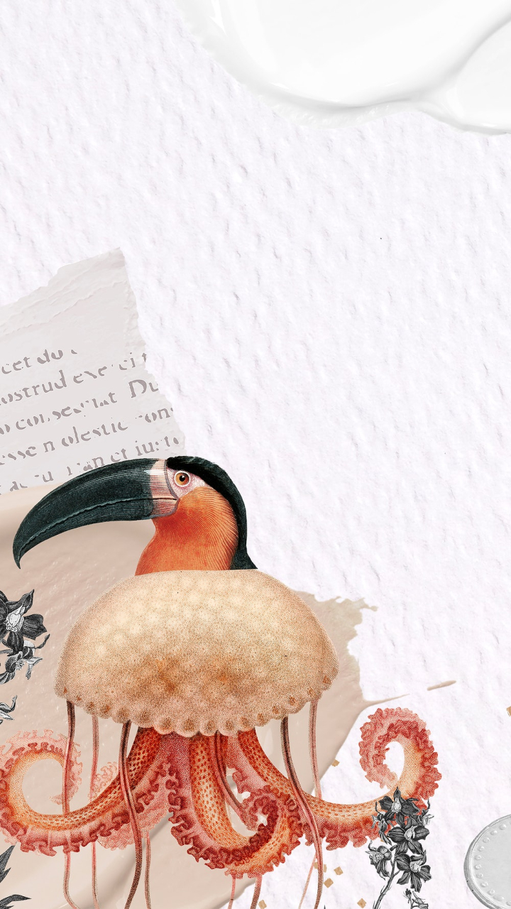 Toucan iPhone wallpaper, vintage surreal. Free Photo for designer