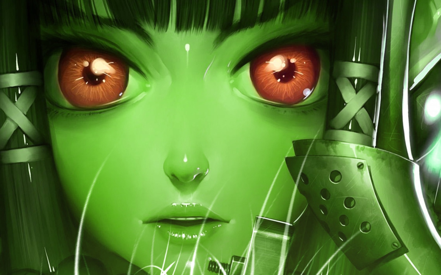 Green Anime Face Wallpaper for Widescreen Desktop PC 1440x900