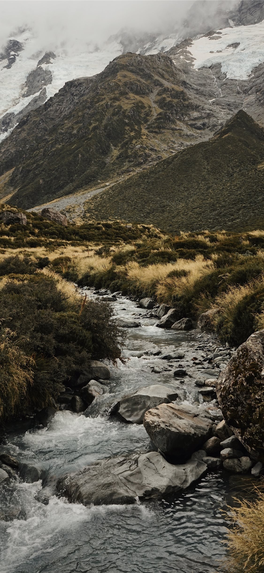 water stream near mountains iPhone X Wallpaper Free Download