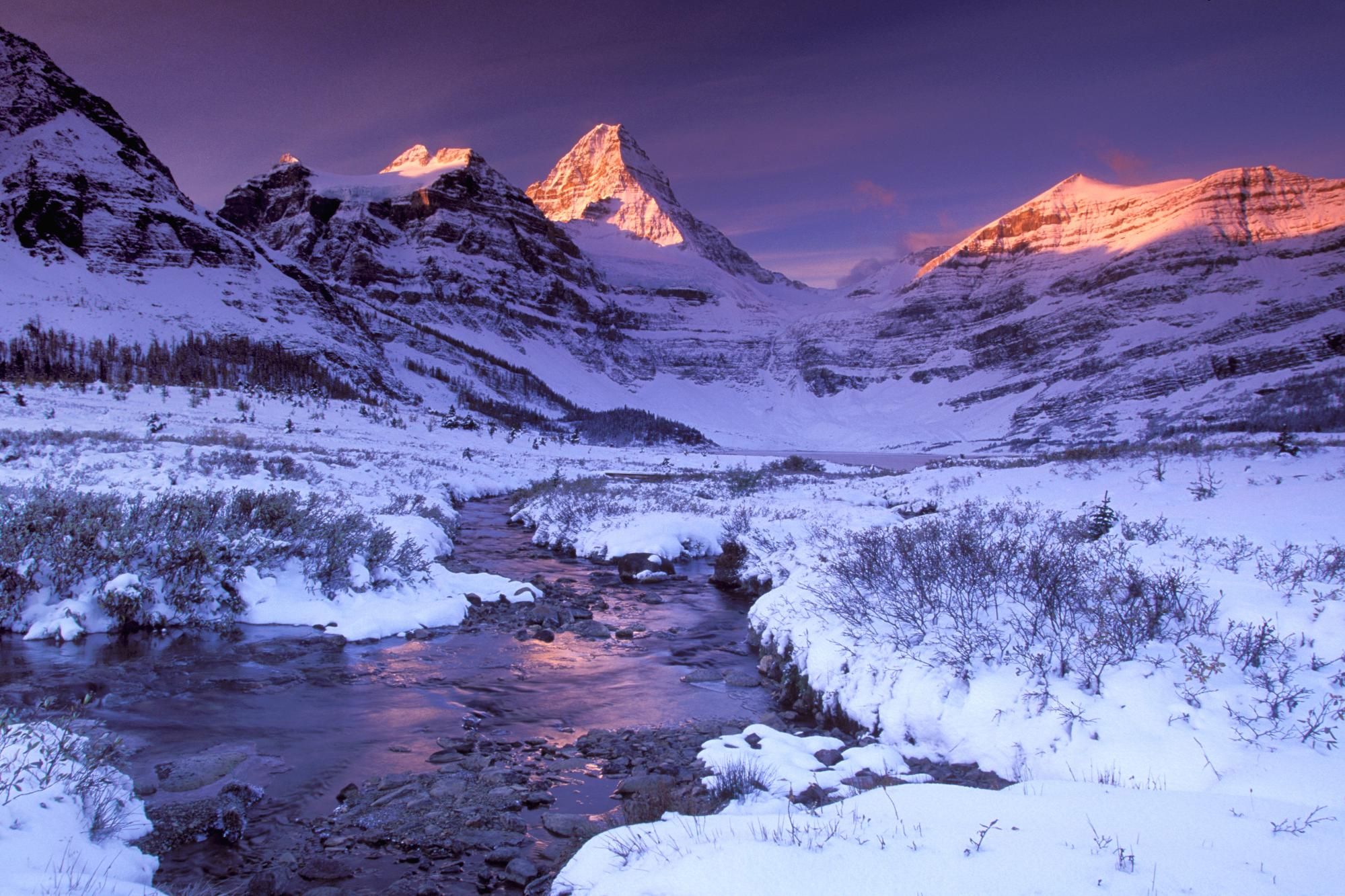 mountain stream in winter. Mountain sunset, Winter wallpaper, Winter scenes