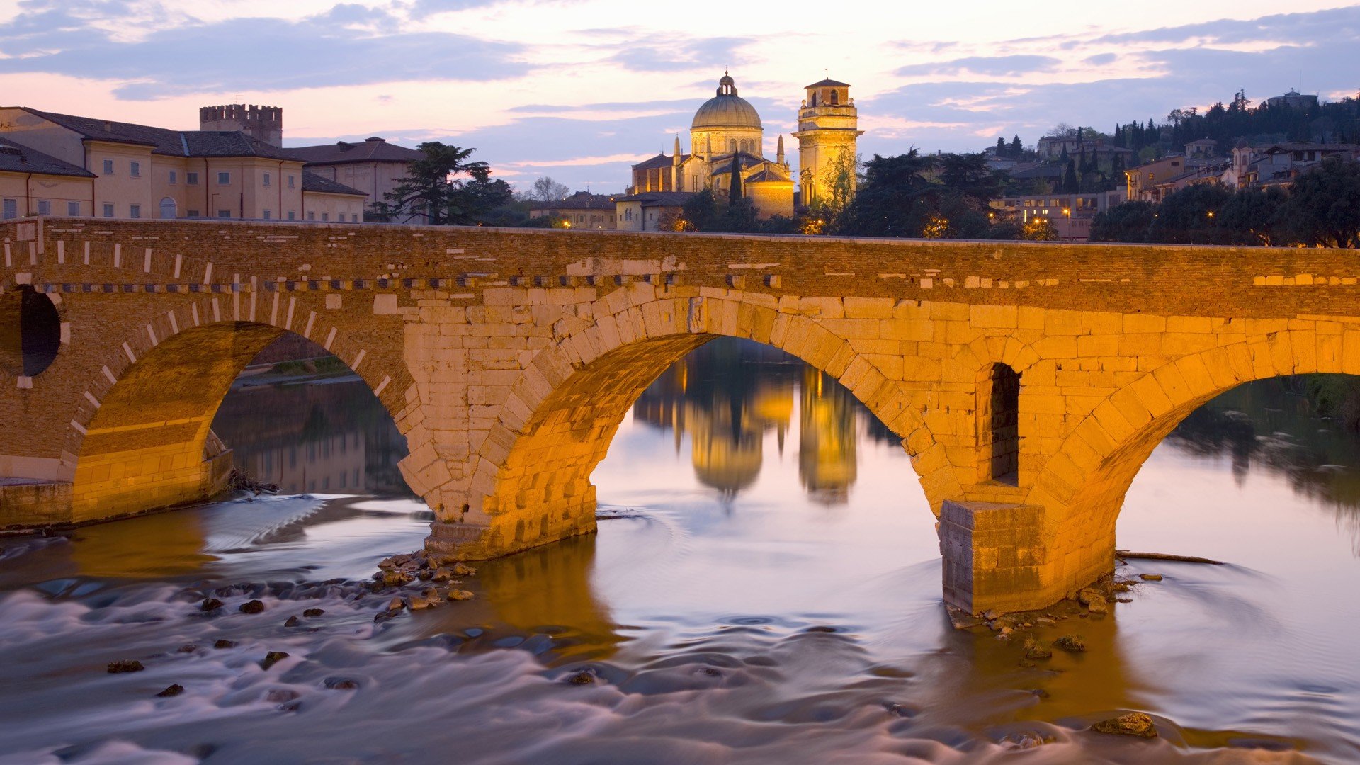 bridges, Churches, Italy, The, River, Verona, Veneto, Ponte, Pietra Wallpaper HD / Desktop and Mobile Background