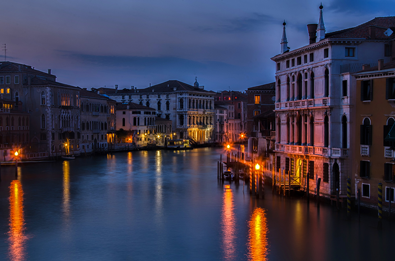 Desktop Wallpaper Italy San Polo Venice Veneto Canal Night Street