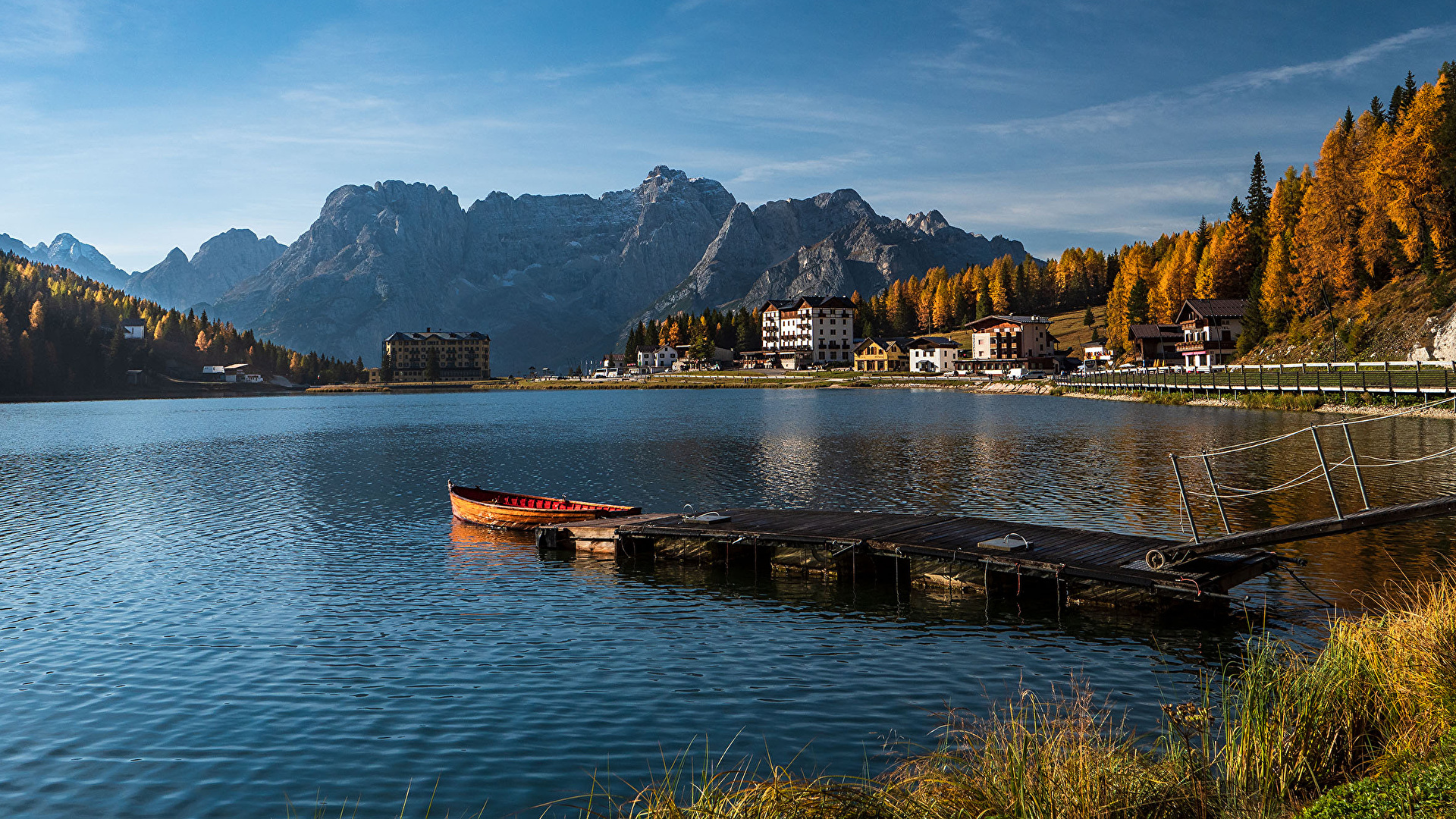 image Italy Lake Misurina, Veneto Nature Autumn mountain 1920x1080