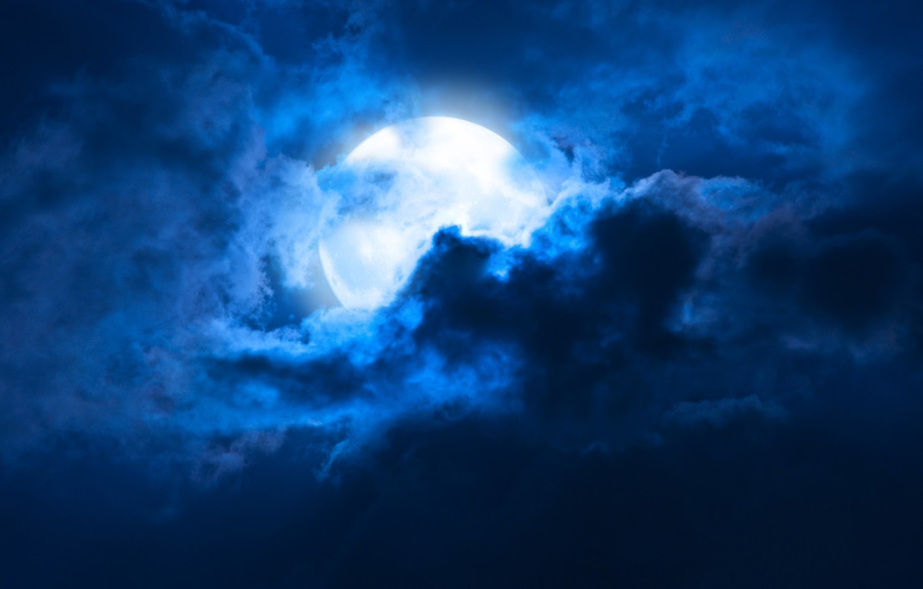 Wallpaper the sky, clouds, landscape, night, The moon, moon, moonlight, sky, landscape, night, clouds, moonlight, midnight, full moon, full moon, cloudy night image for desktop, section пейзажи