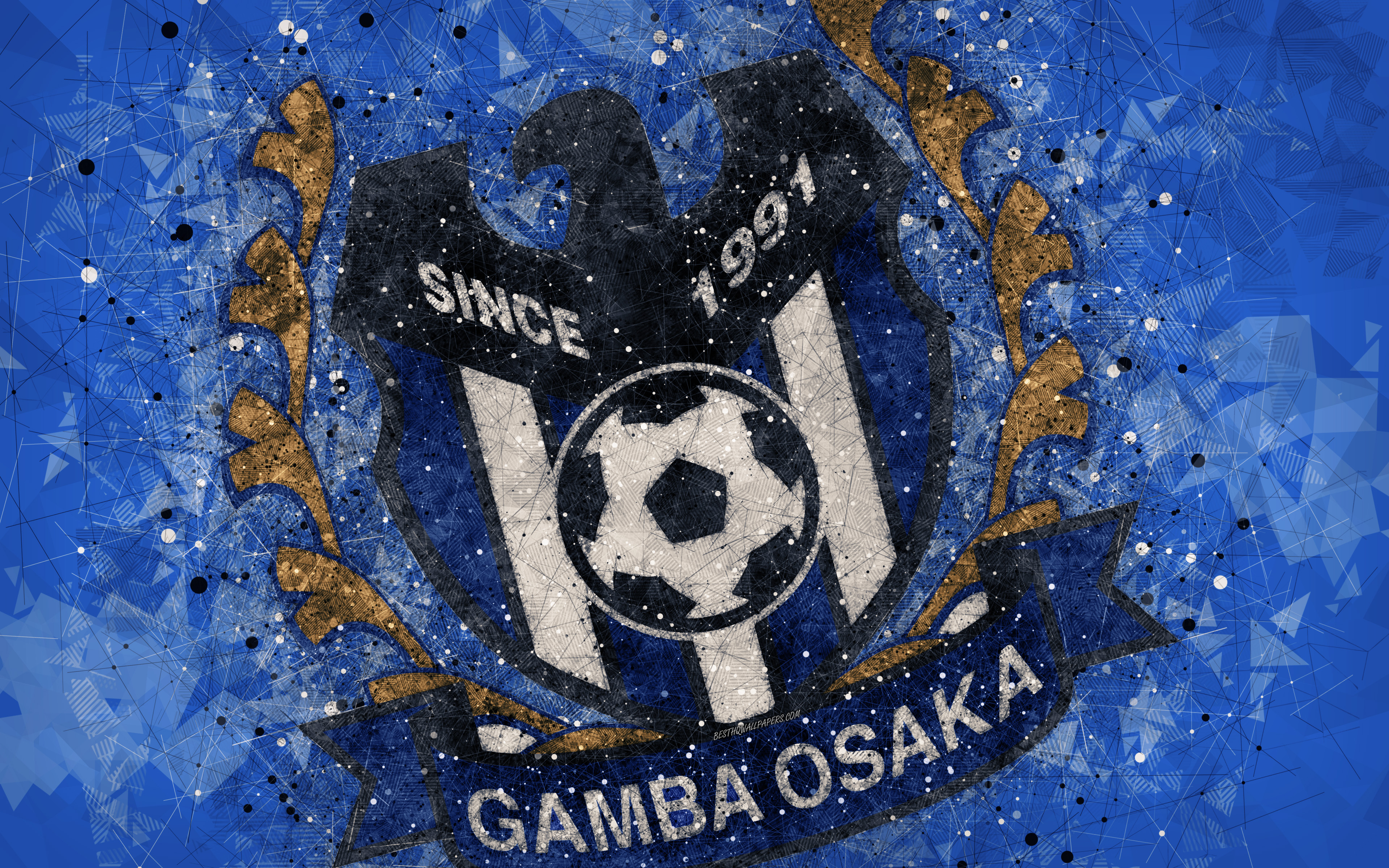 Download Wallpaper Gamba Osaka, 4k, Japanese Football Club, Creative Geometric Art, Logo, Mosaic, Blue Abstract Background, J League, Osaka, Japan, J1 League, Football, G Osaka For Desktop With Resolution 3840x2400. High Quality HD Picture