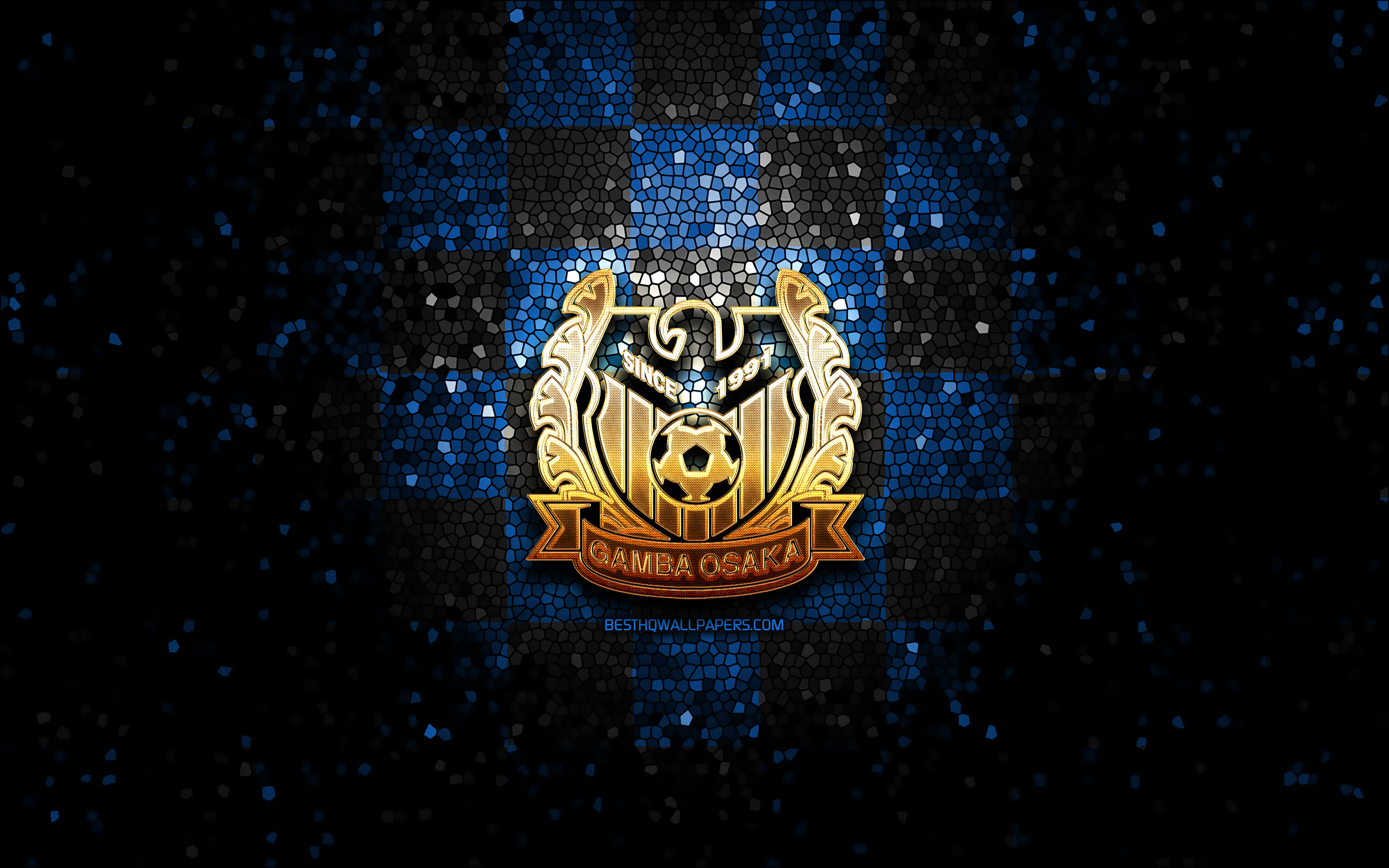 Download Wallpaper Gamba Osaka FC, Glitter Logo, J1 League, Blue Black Checkered Background, Soccer, Japanese Football Club, Gamba Osaka Logo, Mosaic Art, Football, G Osaka For Desktop With Resolution 2880x1800. High Quality HD