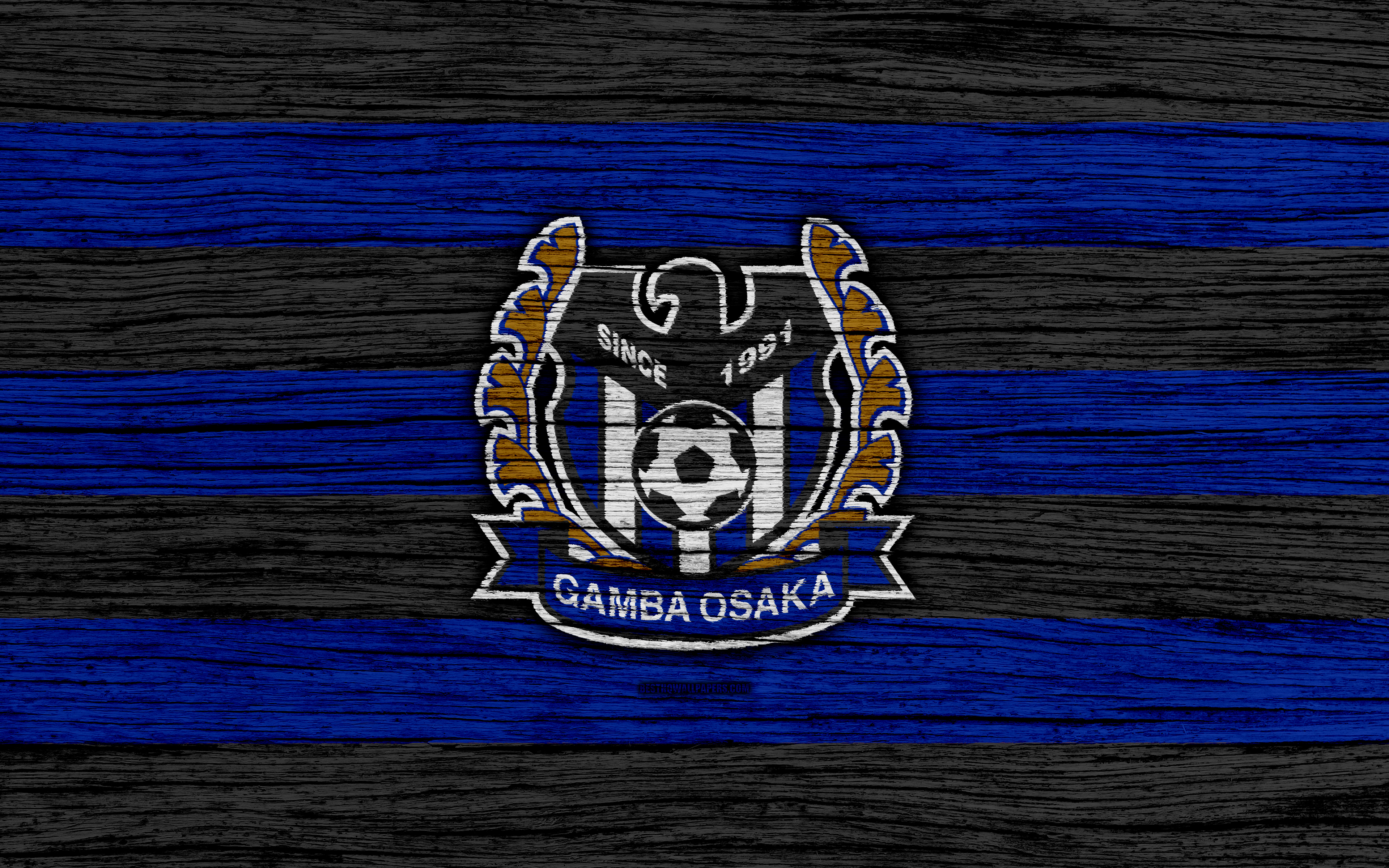 Download Wallpaper Gamba Osaka, 4k, Emblem, J League, Wooden Texture, Japan, Gamba Osaka FC, Soccer, Football Club, Logo, FC Gamba Osaka For Desktop With Resolution 3840x2400. High Quality HD Picture Wallpaper