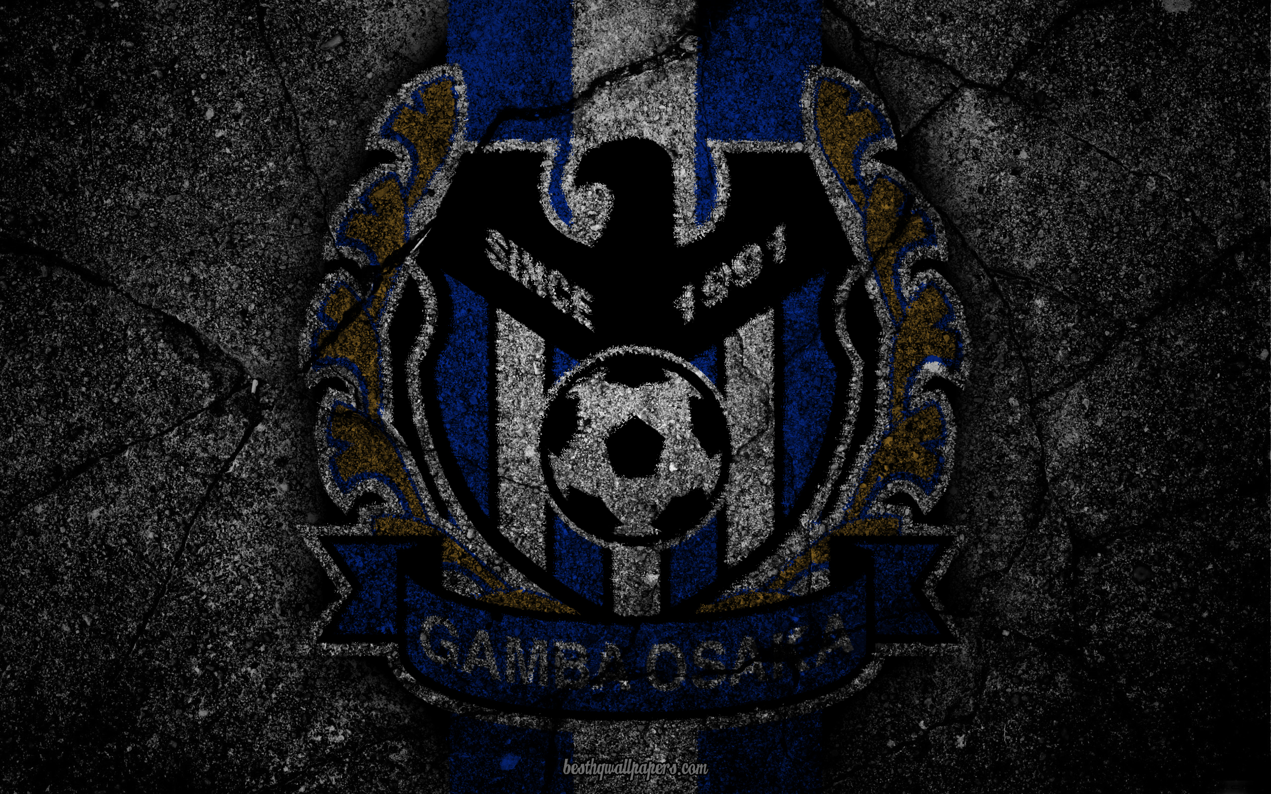 Download Wallpaper Gamba Osaka, Logo, Art, J League, Soccer, Football Club, G Osaka, Asphalt Texture For Desktop With Resolution 2560x1600. High Quality HD Picture Wallpaper