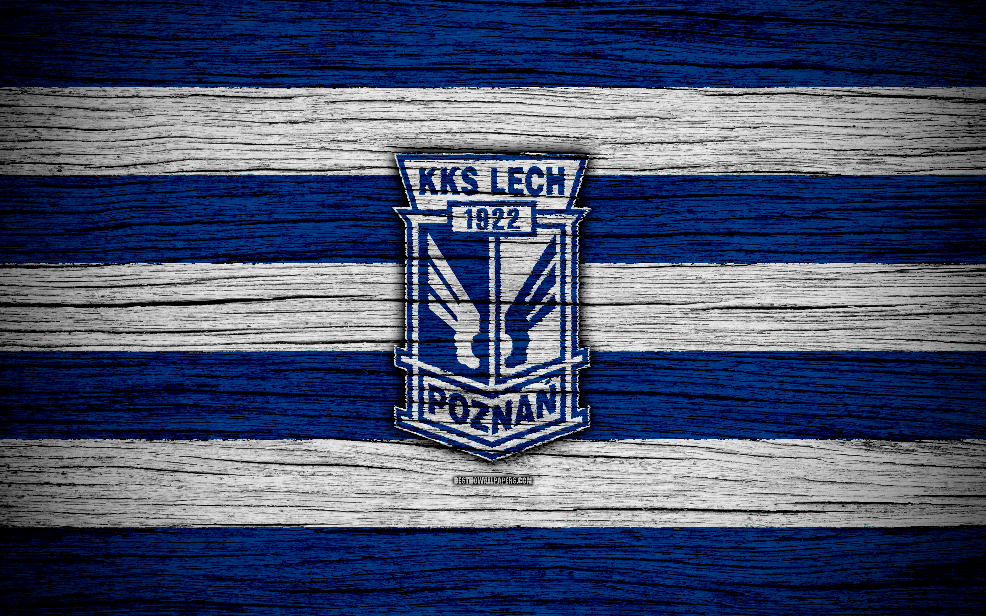 Download wallpaper Lech Poznan, 4k, Ekstraklasa, wooden texture, football, Poland, Lech Poznan FC, soccer, football club, FC Lech Poznan for desktop with resolution 3840x2400. High Quality HD picture wallpaper
