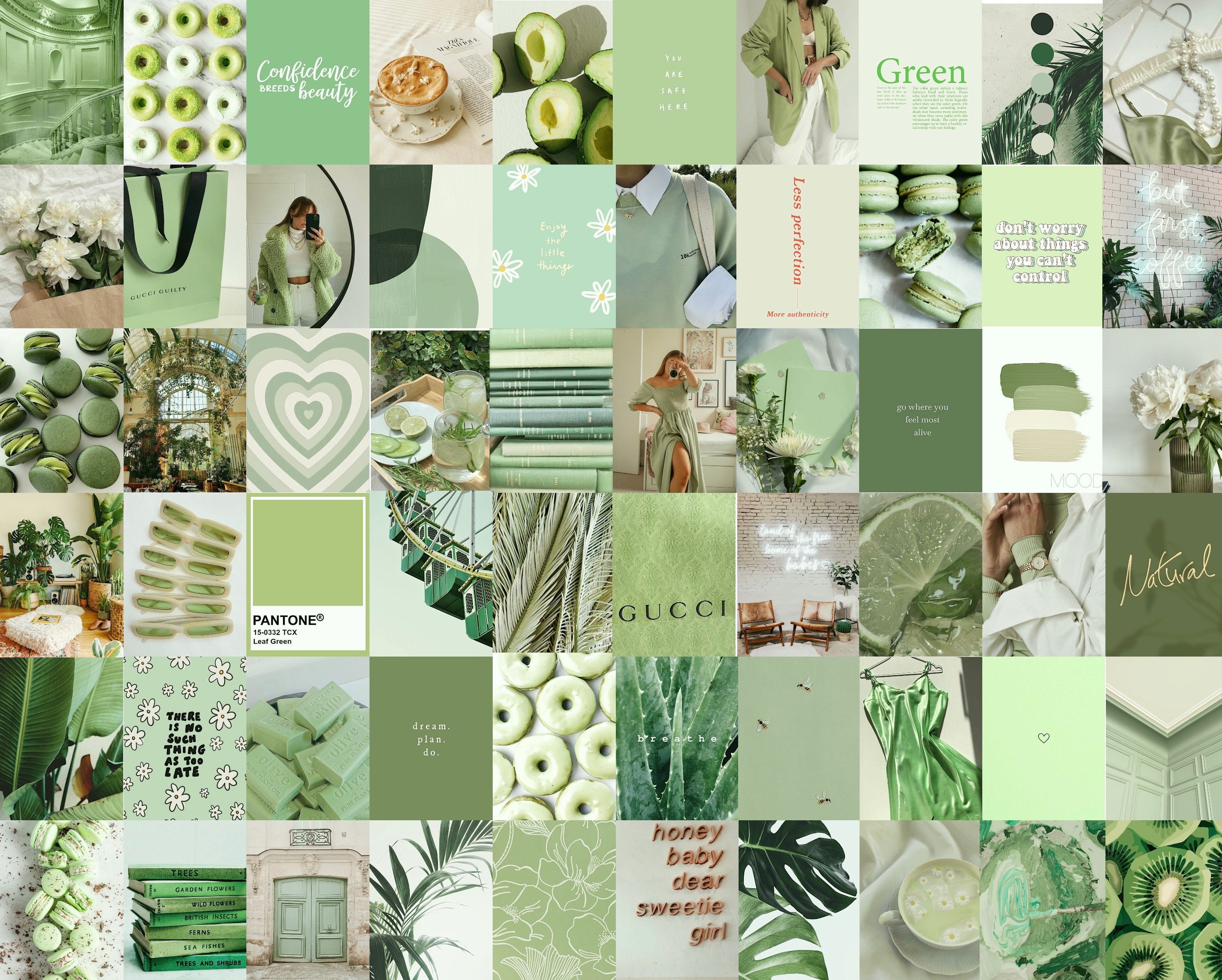 Photo Wall Collage Kit Mint Sage Green Aesthetic set of 78