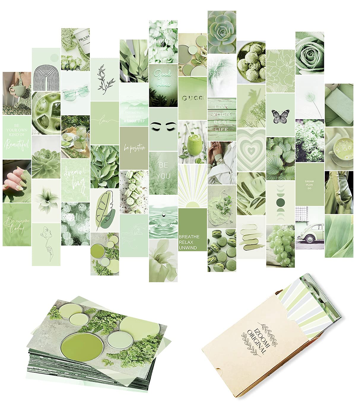 Sage Green Wall Collage Kit Aesthetic Picture, Aesthetic Room Decor, Bedroom Decor for Teen Girls, Wall Collage Kit, Photo Wall, Aesthetic Posters, Collage Kit, Green Wall Decor (60 PCS, 4x6 inch)