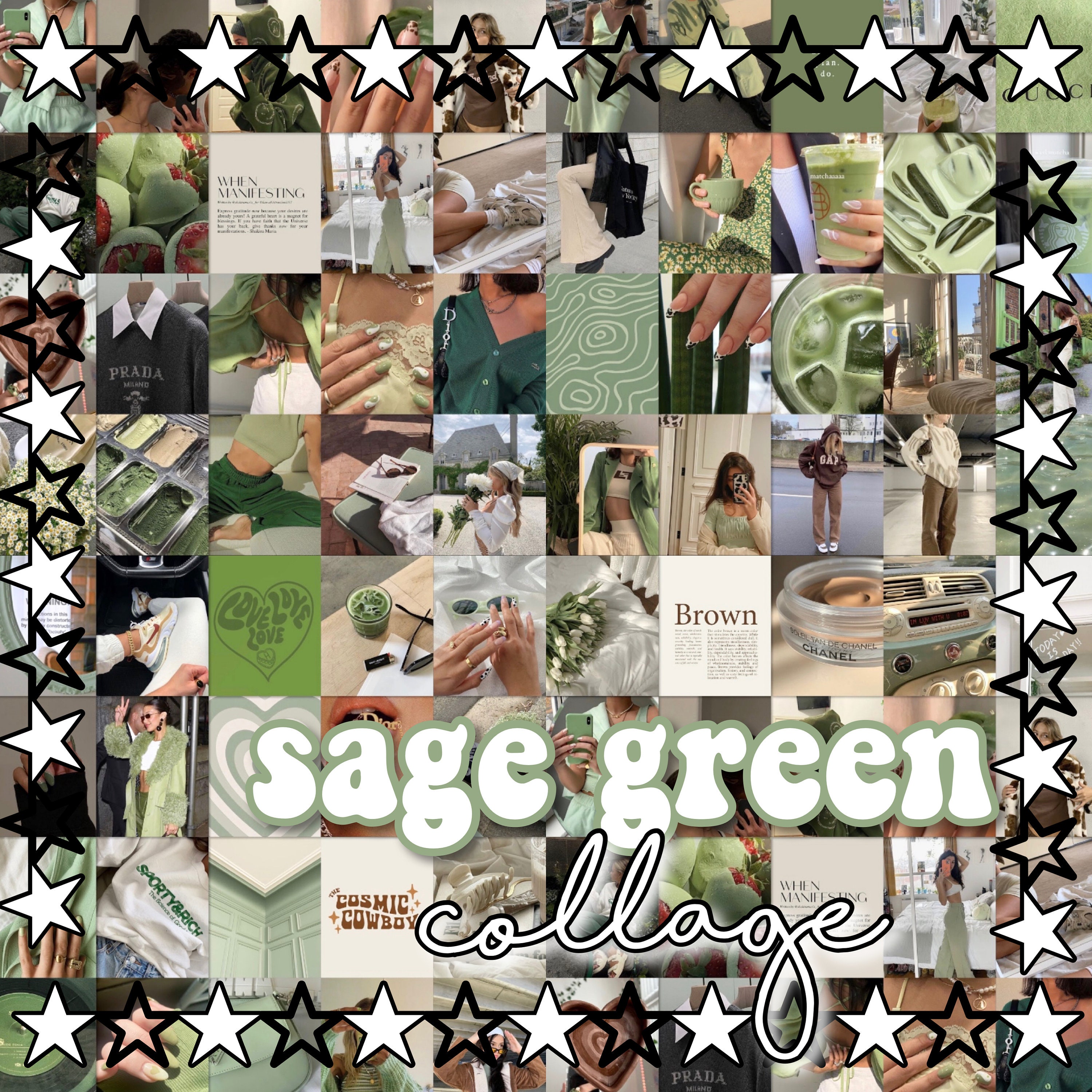 PCS Sage Green Aesthetic Photo Collage Kit Trendy