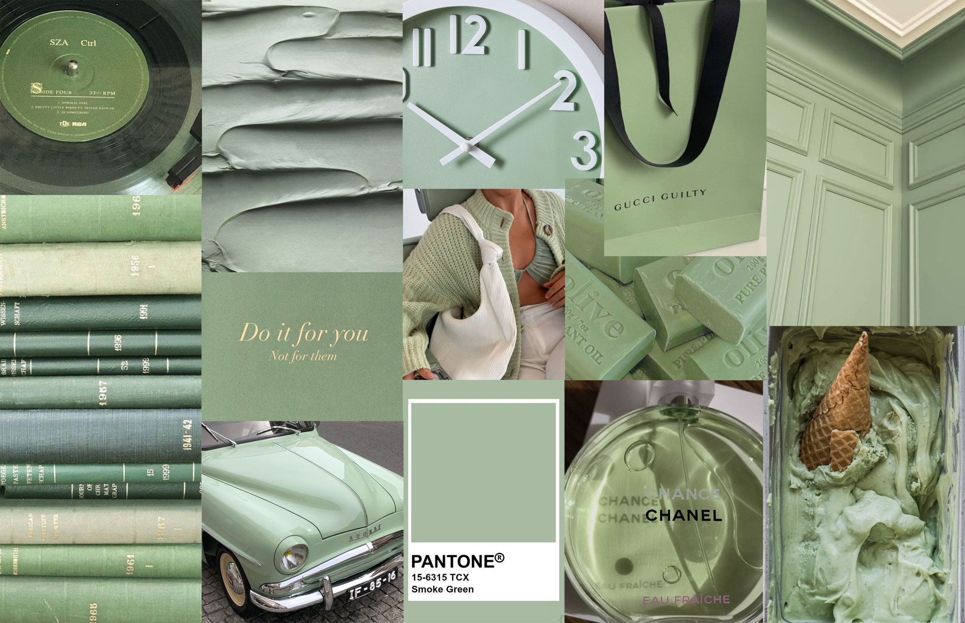 Aesthetic Collage Wallpaper Ideas for PC and Laptop, Pastel Green Wallpaper