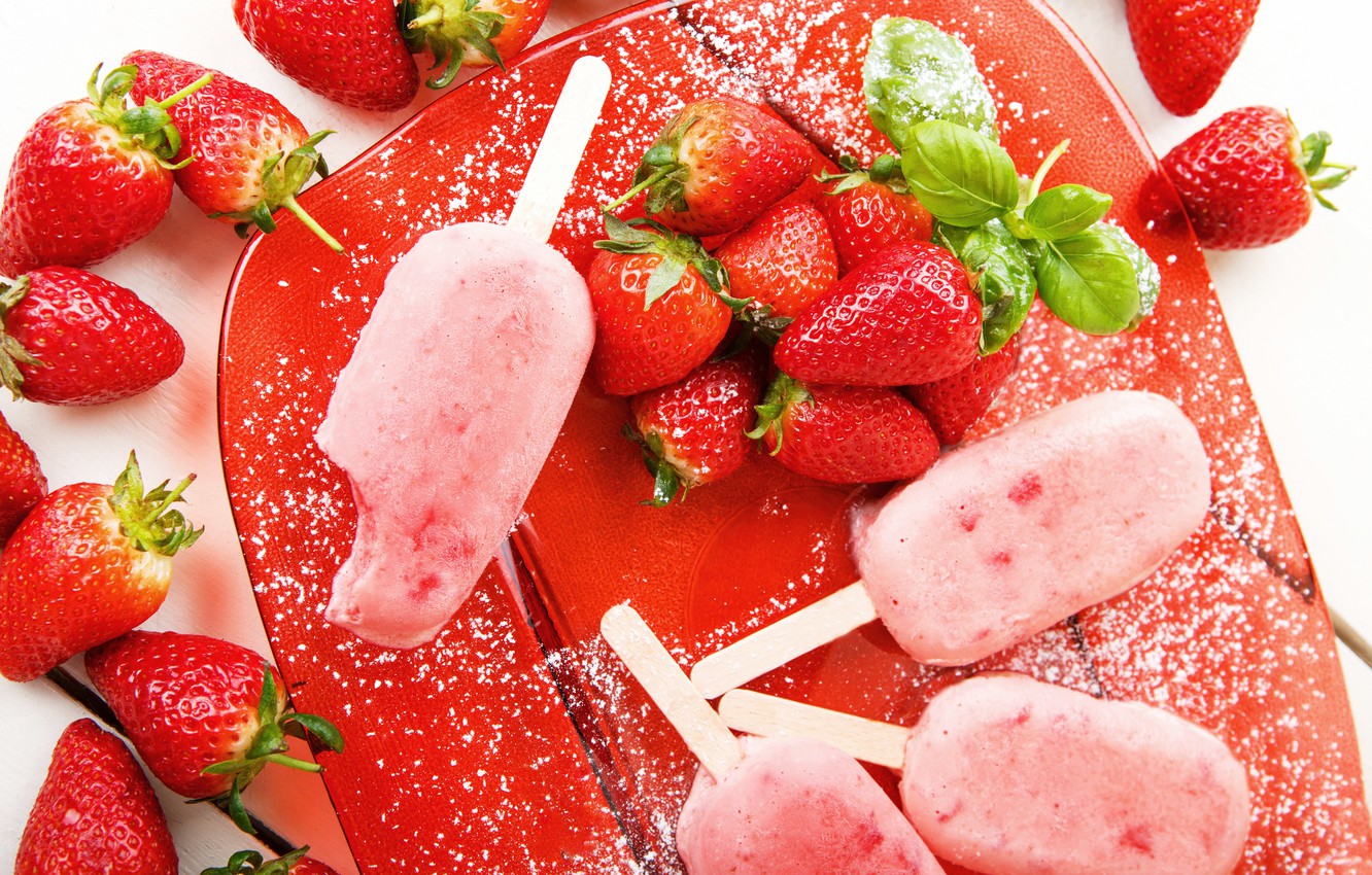 Wallpaper berries, strawberry, ice cream, dessert, Strawberry, dessert, ice cream, fruit ice image for desktop, section еда