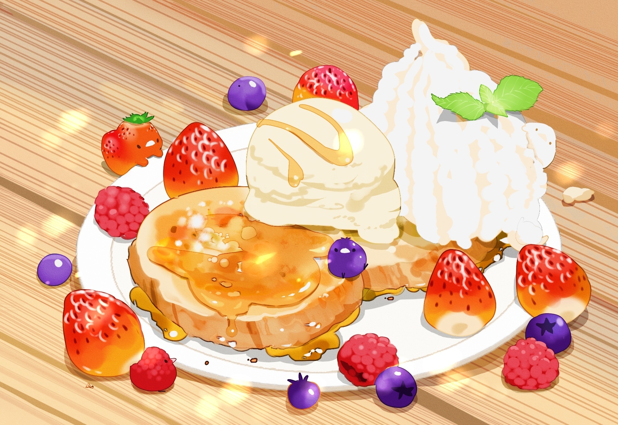 Wallpaper Cake, Ice Cream, Strawberry, Anime Food, Dessert:2000x1375