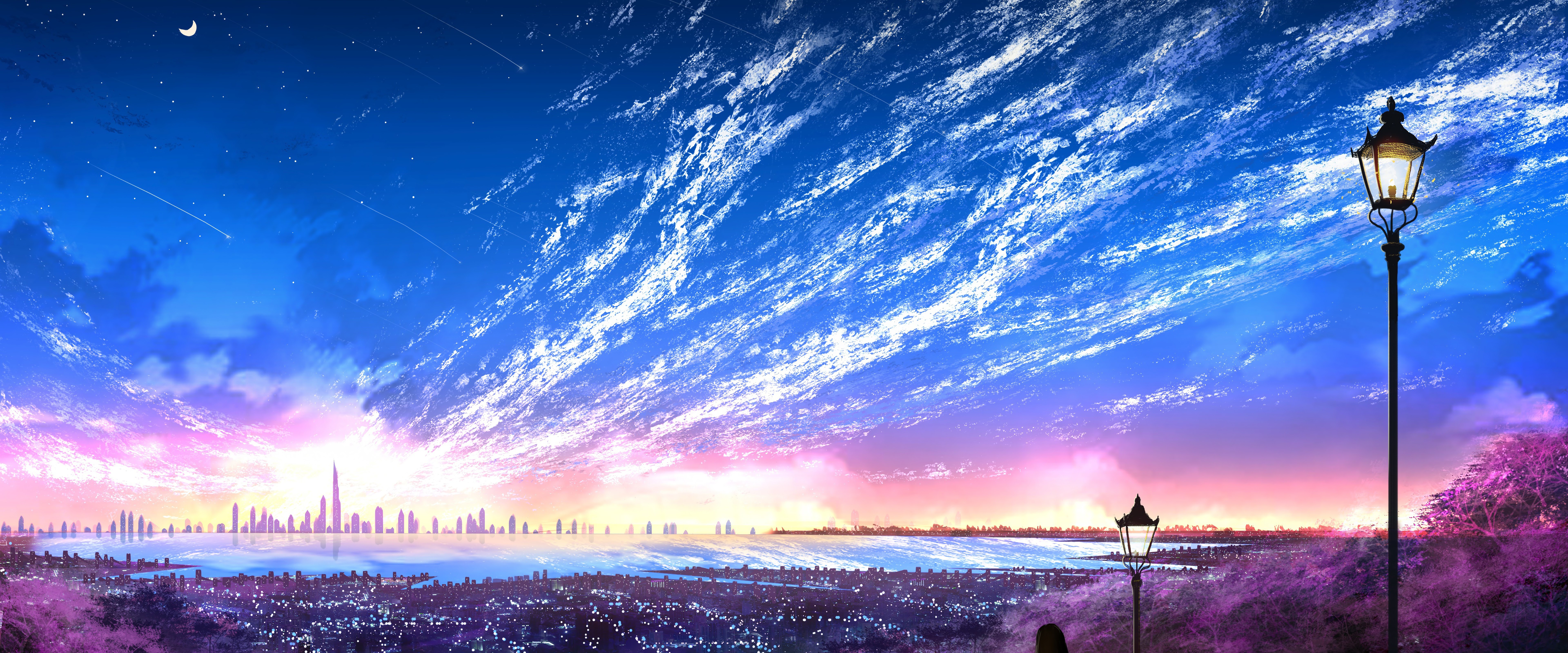 Sky City Scenery Horizon Landscape Anime 8K Wallpaper
