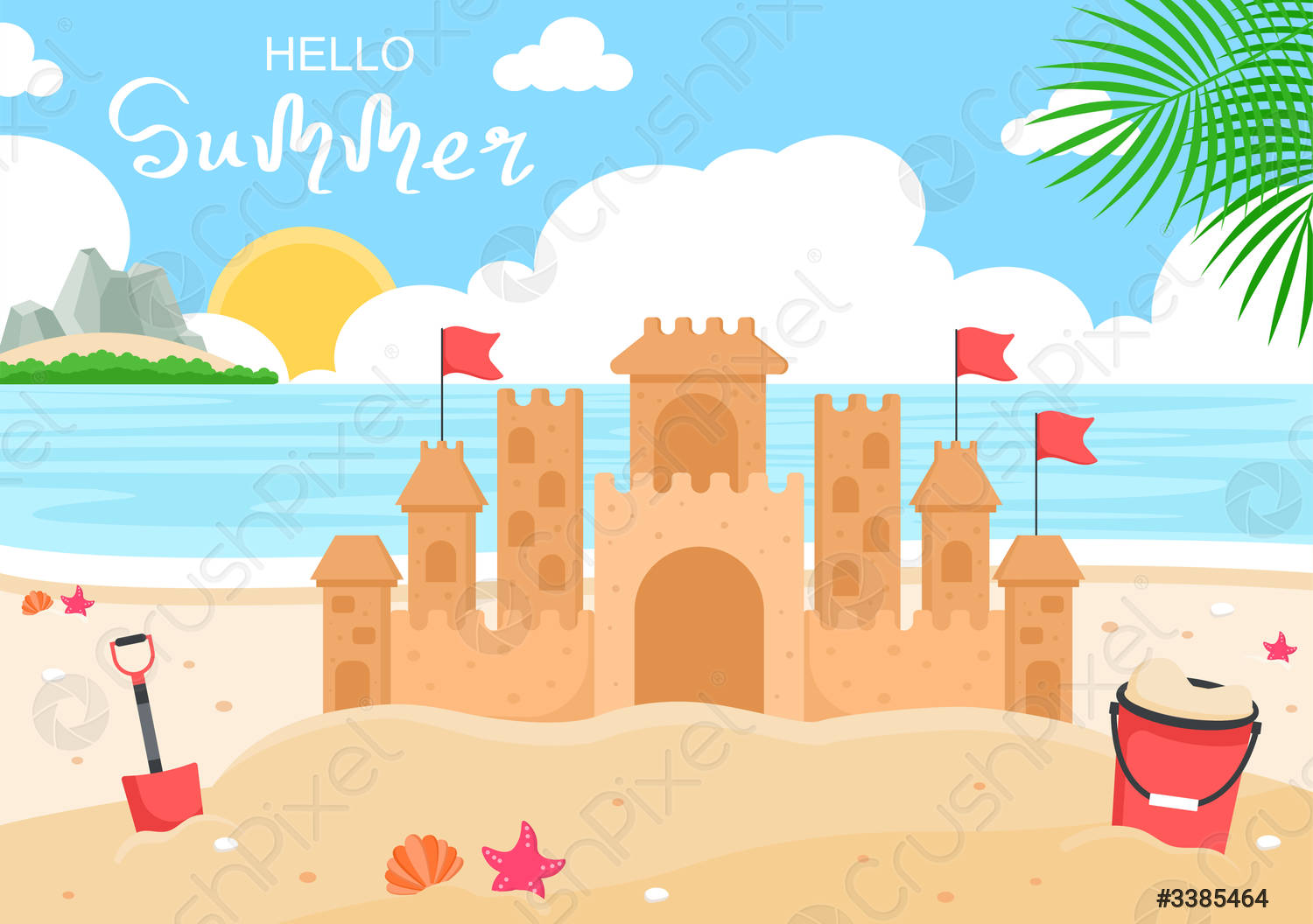 Happy Summer Time in Beach Seaside Vector Illustration for Background
