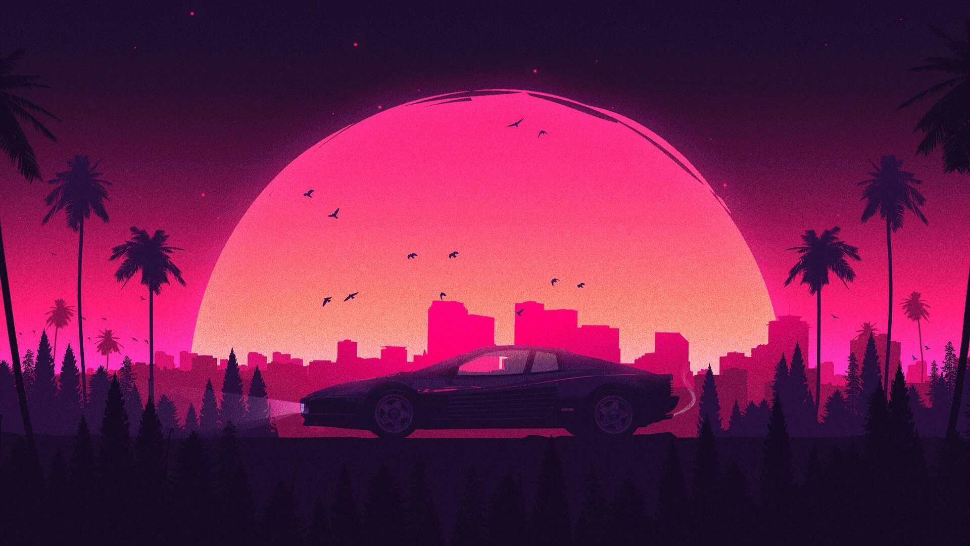 Pink Retro City Lamborghini HD Wallpaper