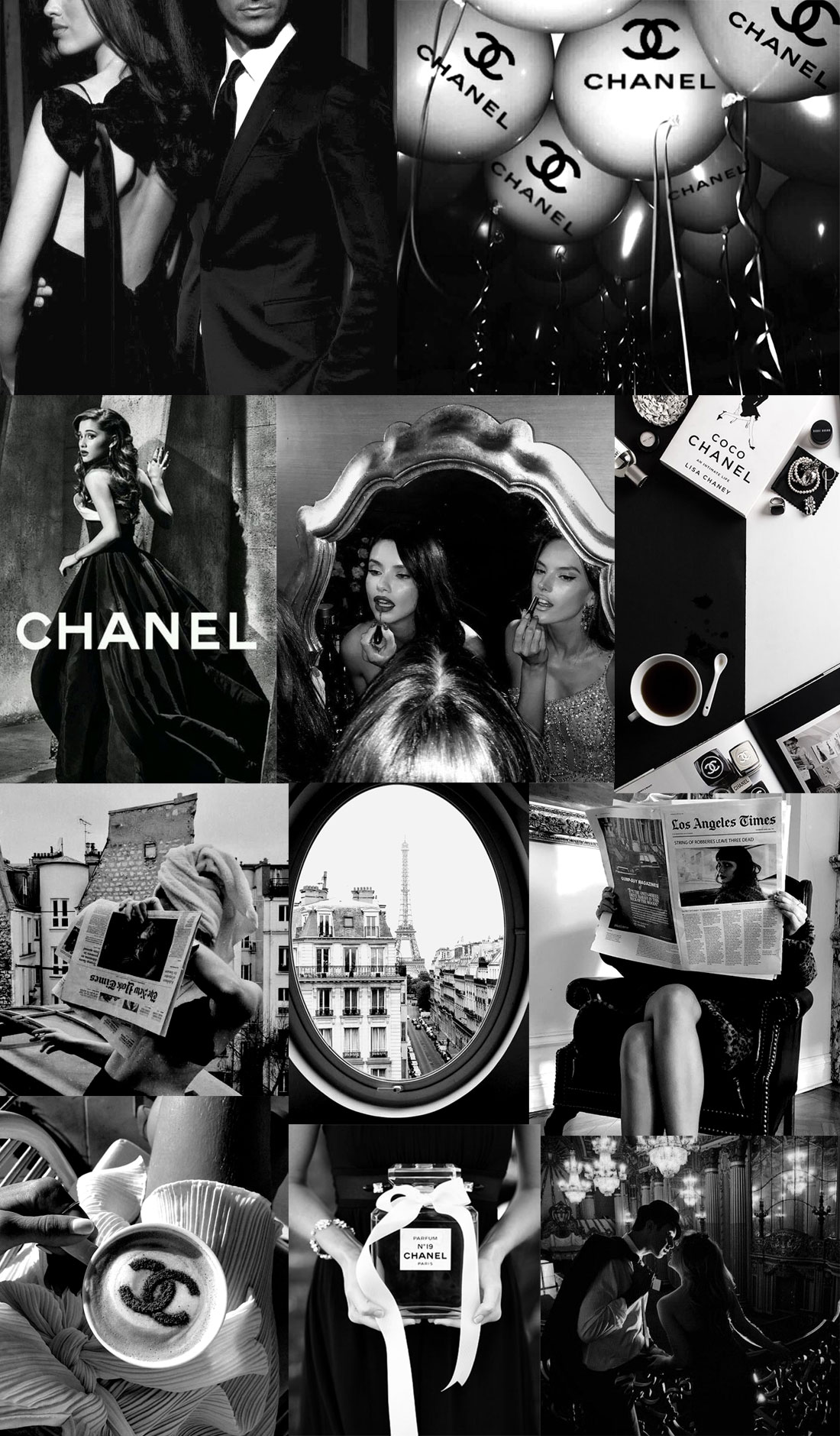Black Collage Wallpaper, Chanel Black & White Collage