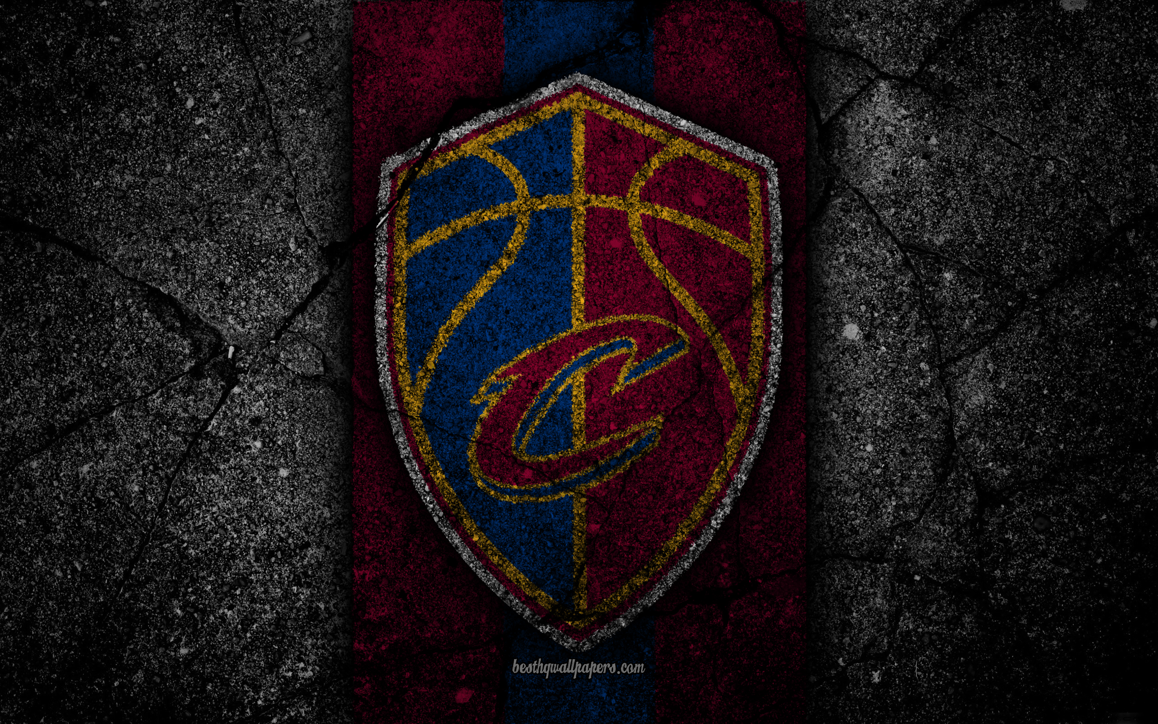 Download wallpaper Cleveland Cavaliers, NBA, 4k, logo, black stone, basketball, Eastern Conference, asphalt texture, USA, creative, CAVS, basketball club, Cleveland Cavaliers logo for desktop with resolution 3840x2400. High Quality HD picture wallpaper