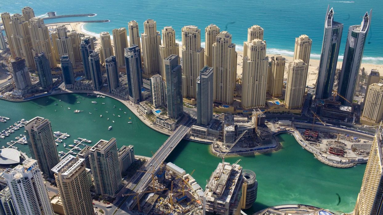 Cityscapes Dubai United Arab Emirates marina sea shorelines Jumeirah Beach Residence wallpaperx1080
