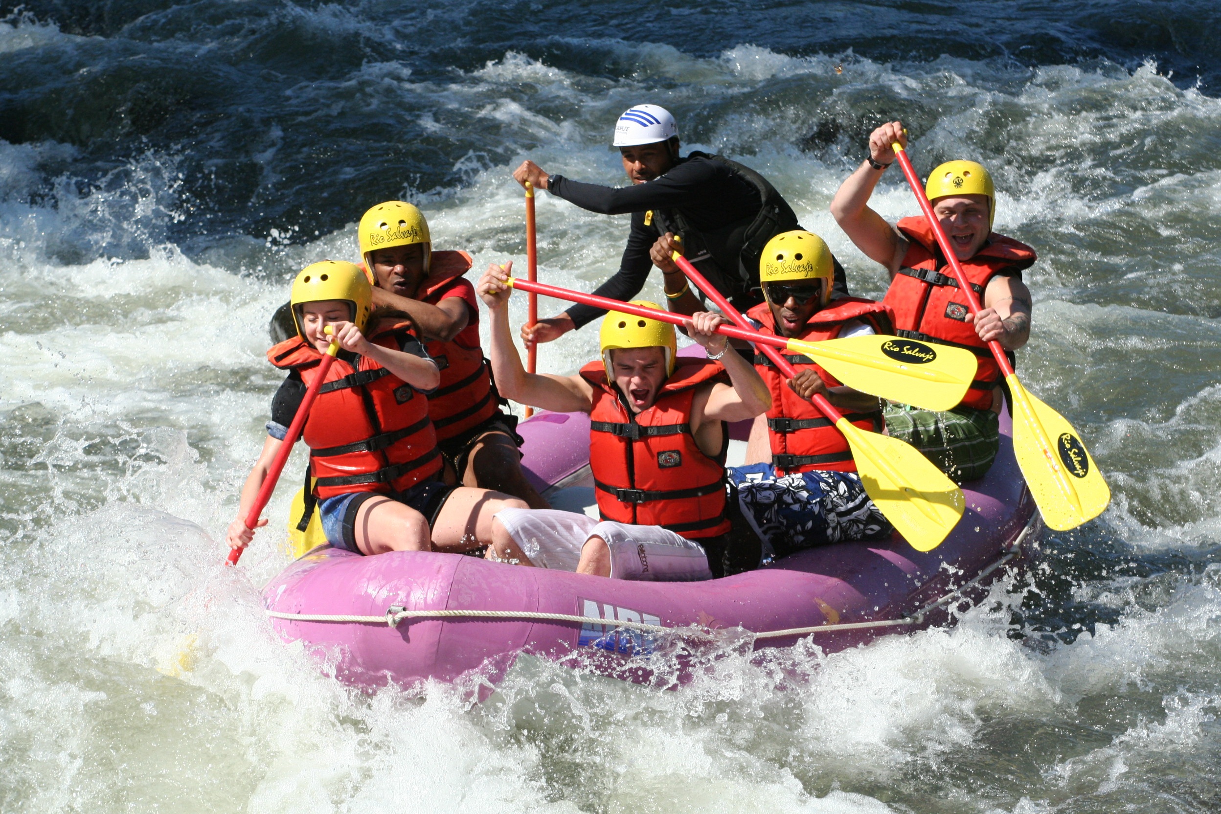 Fun white water rafting in an inflatable raft by skeeze HD Wallpaper