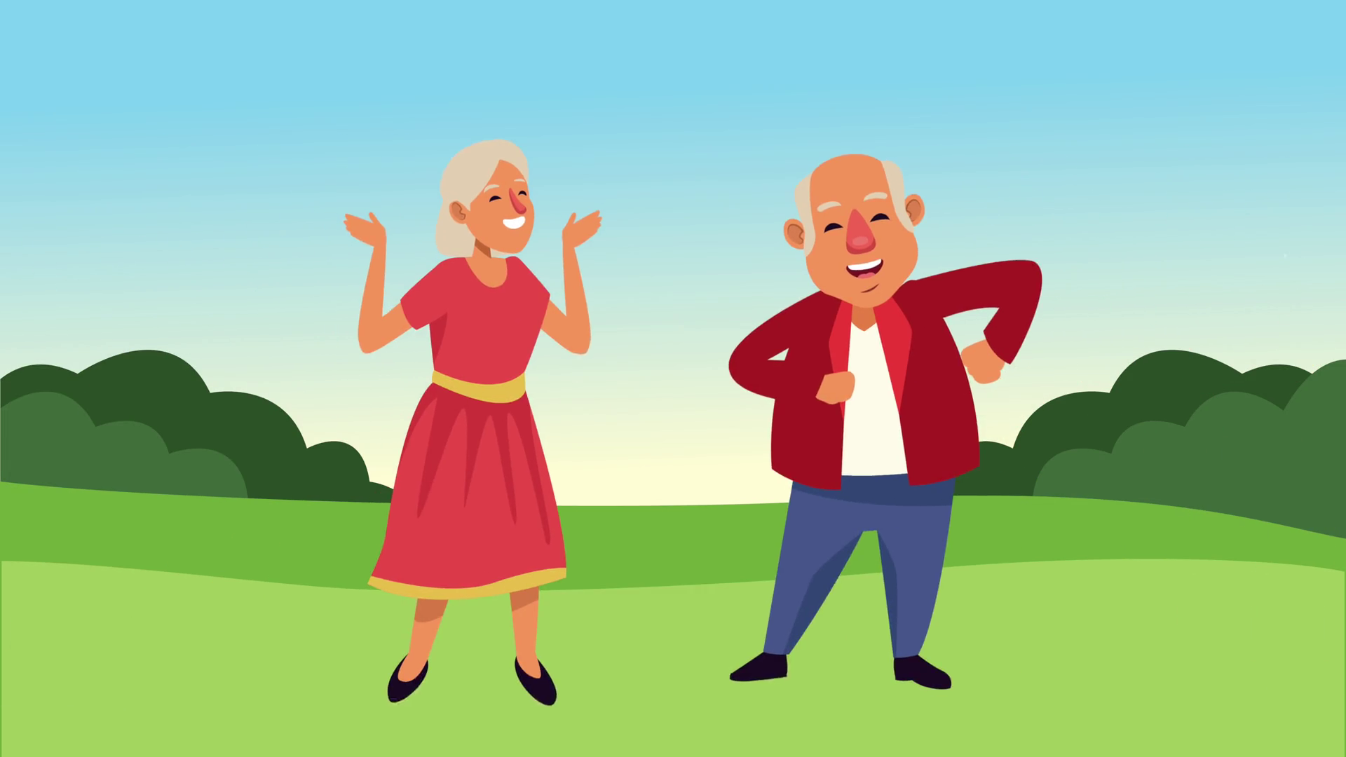 old persons couple dancing in the field scene animation characters , 4k video animated Stock Video Footage