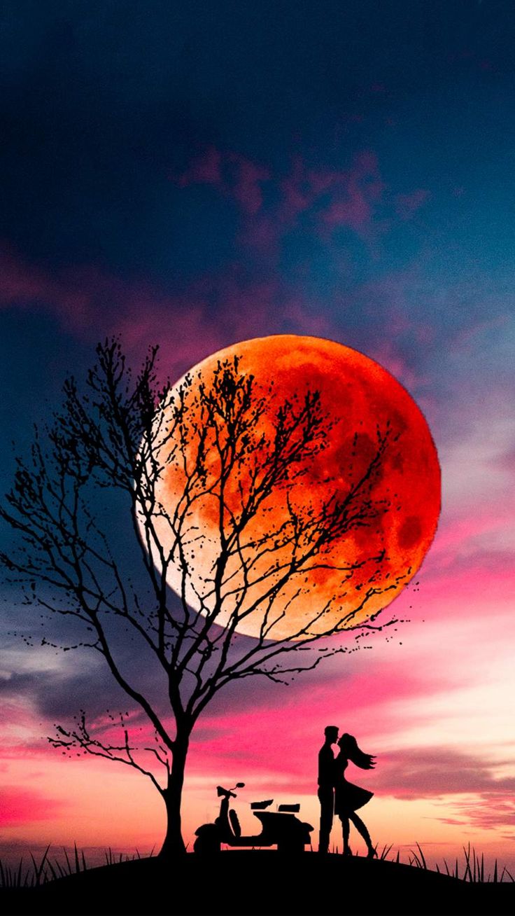 Sunset Moon Lovers iPhone Wallpaper. Love wallpaper, Beautiful nature wallpaper, iPhone wallpaper